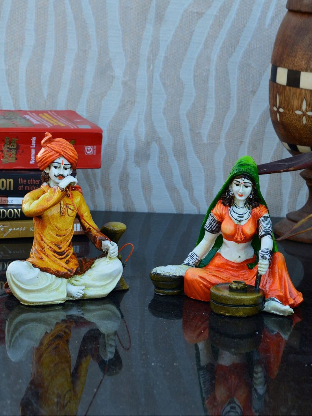 eCraftIndia Set of 2 Polyresin Handcrafted Rajasthani Figurines Price in India