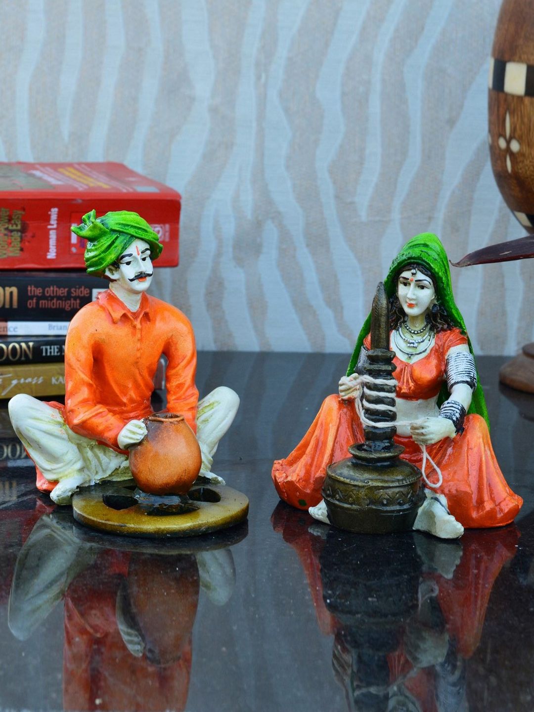 eCraftIndia Set of 2 Orange & Off-White Handcrafted Rajasthani Figurines Price in India
