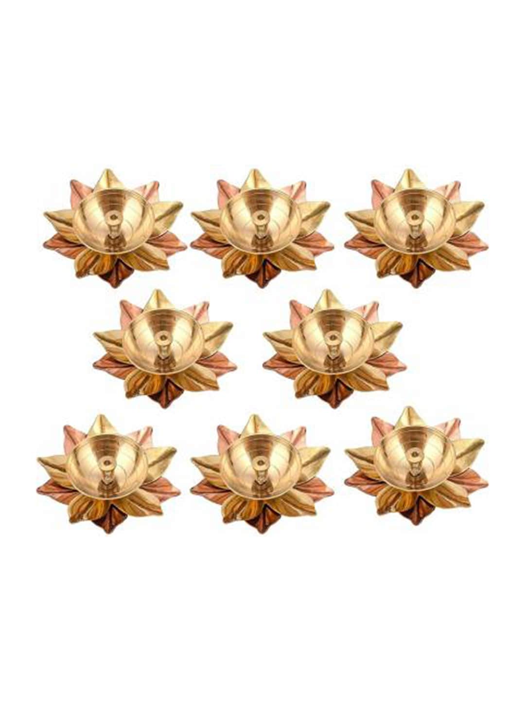 Fashion Bizz Set Of 8 Gold-Toned Solid Akhand Diya In Lotus Shape Price in India