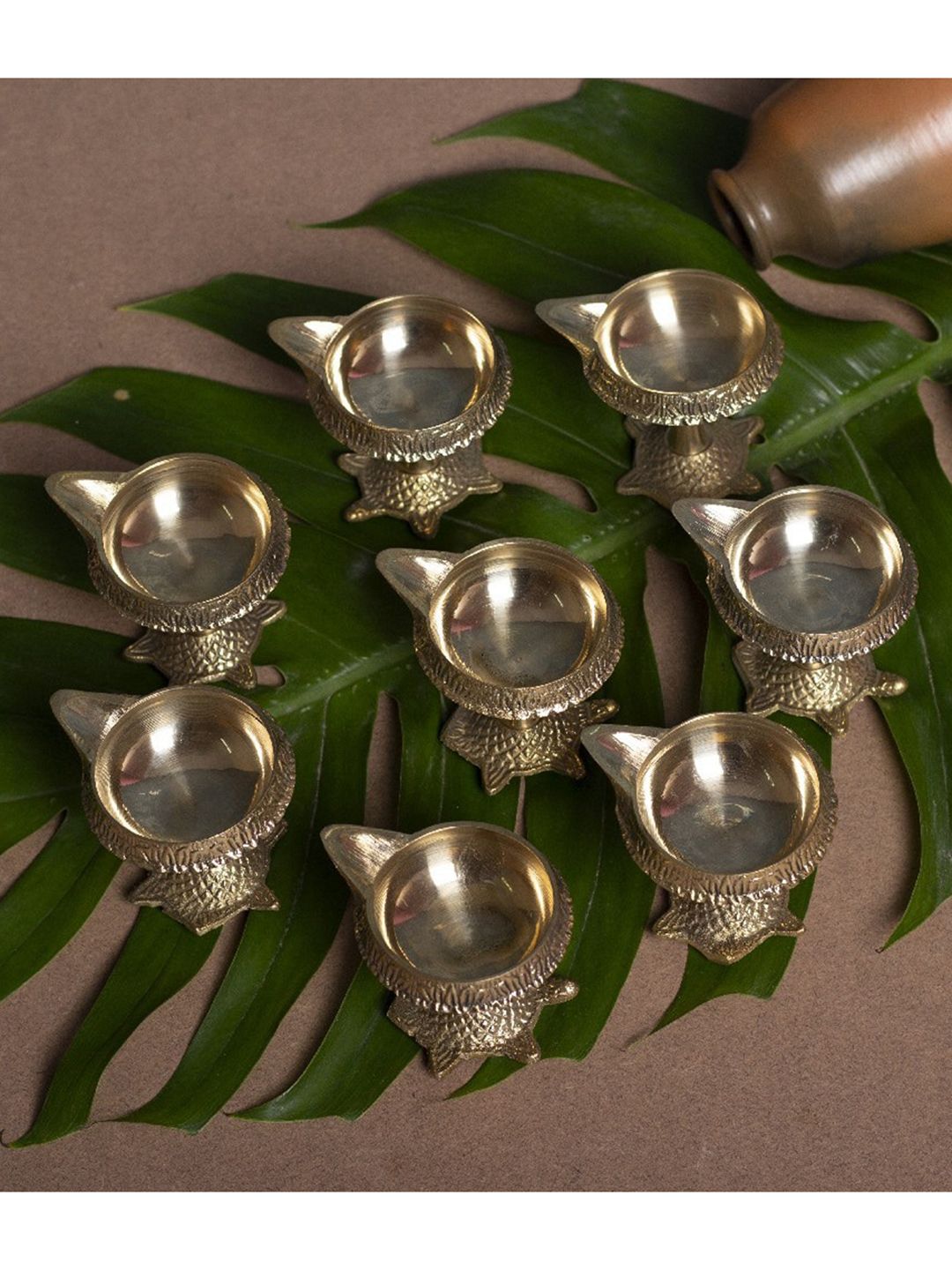 Fashion Bizz Set Of 8 Gold-Toned Solid Akhand Diyas Price in India