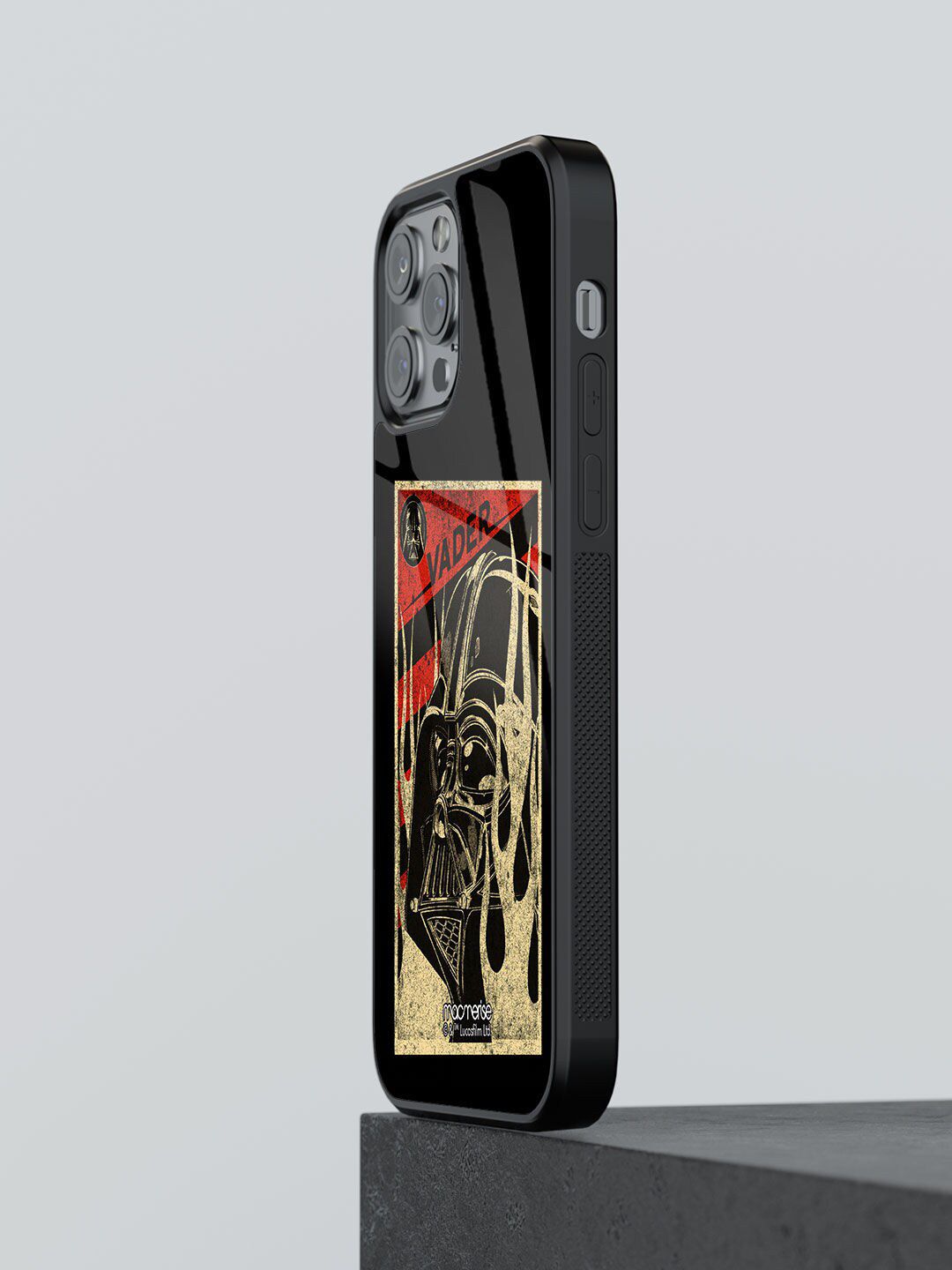 macmerise Black Vader Stamp Printed iPhone 13 Pro Max Glass Back Case Price in India