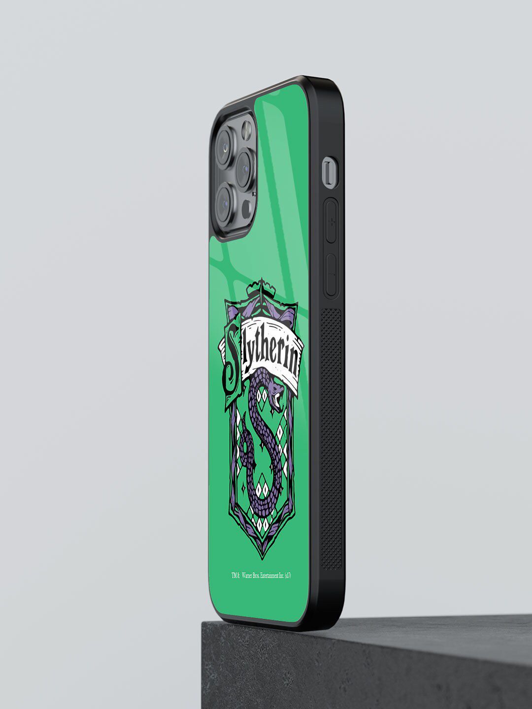 macmerise Green & Black Printed Crest Slytherin Glass iPhone 13 Pro Back Case Price in India