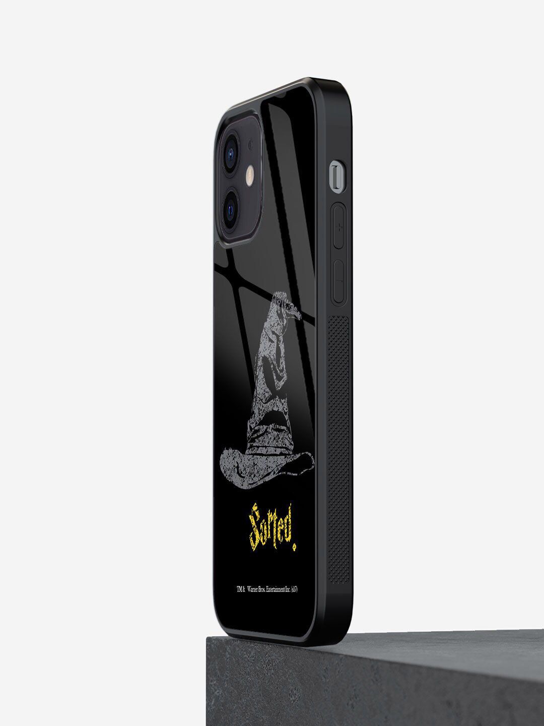 macmerise Black & Yellow Printed Sorting Hat Glass iPhone 12 Pro Back Case Price in India