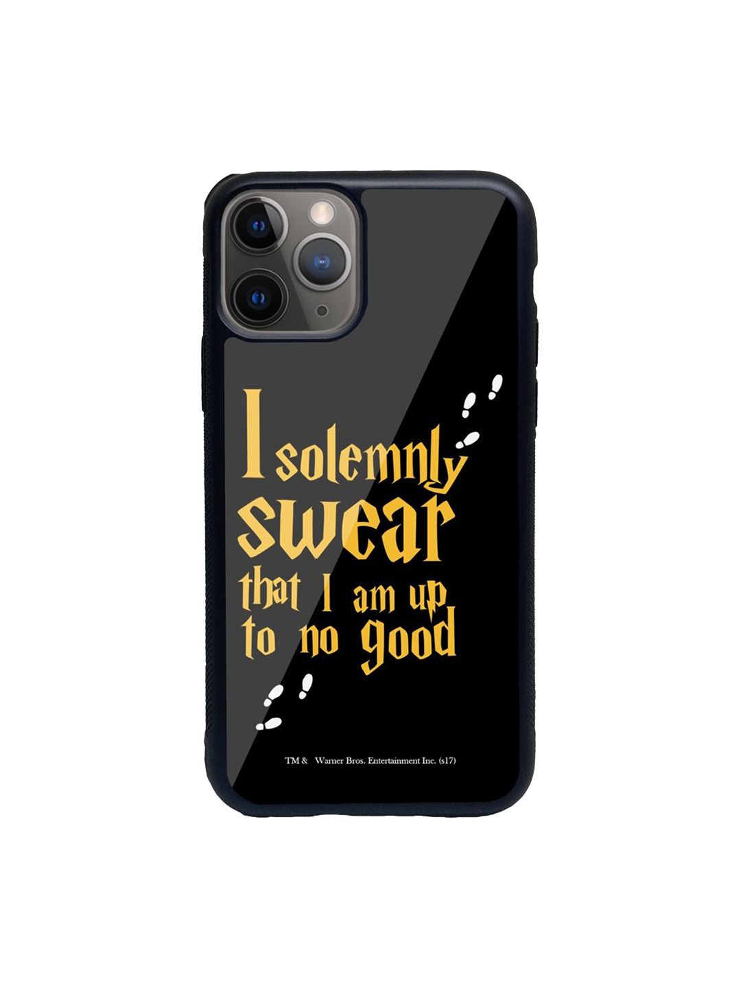 macmerise Black & Yellow Printed Solemnly Swear Glass iPhone 11 Pro Back Case Price in India