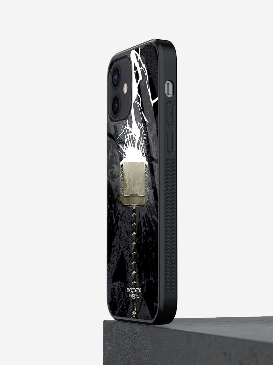 macmerise Black Printed The Thunderous Hammer iPhone 12 Mini Back Case Price in India