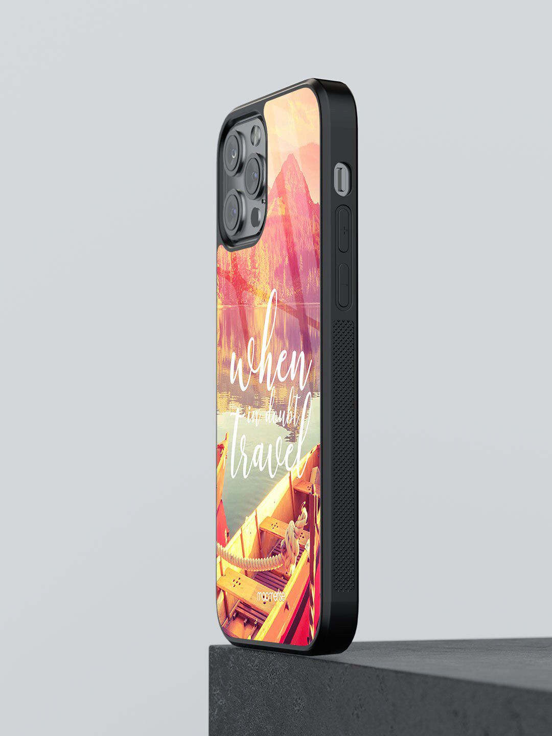 macmerise Black & Red Printed When in Doubt Travel Glass iPhone 12 Pro Back Case Price in India