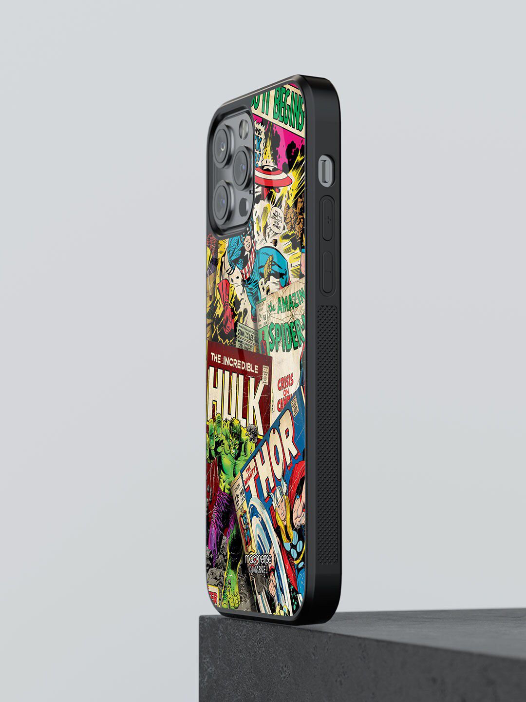 macmerise Printed Marvel Comics Glass iPhone 13 Pro Back Case Price in India