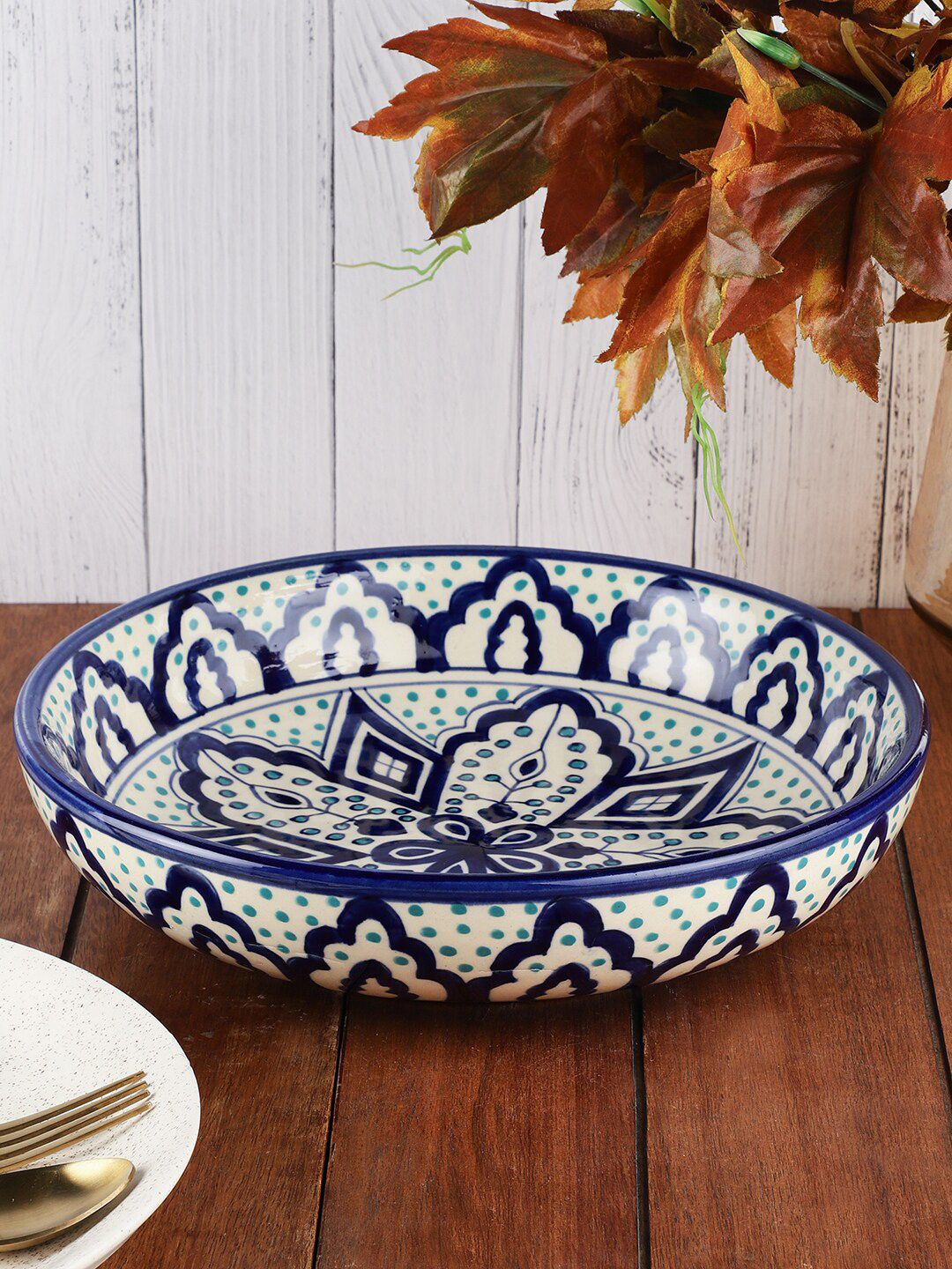 MIAH Decor Blue & White 1 Pieces Handcrafted and Hand Painted Printed Porcelain Glossy Bowls Price in India