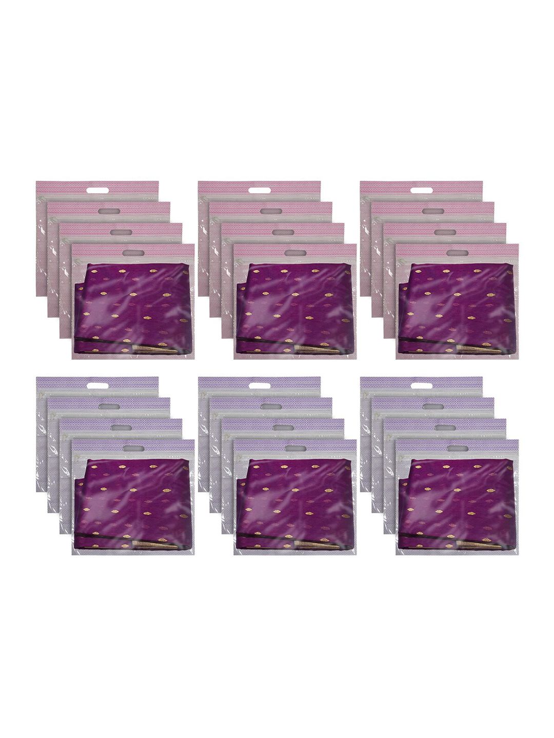 Kuber Industries Set Of 24 Purple & Pink Printed With Transparent Window Saree Cover Price in India