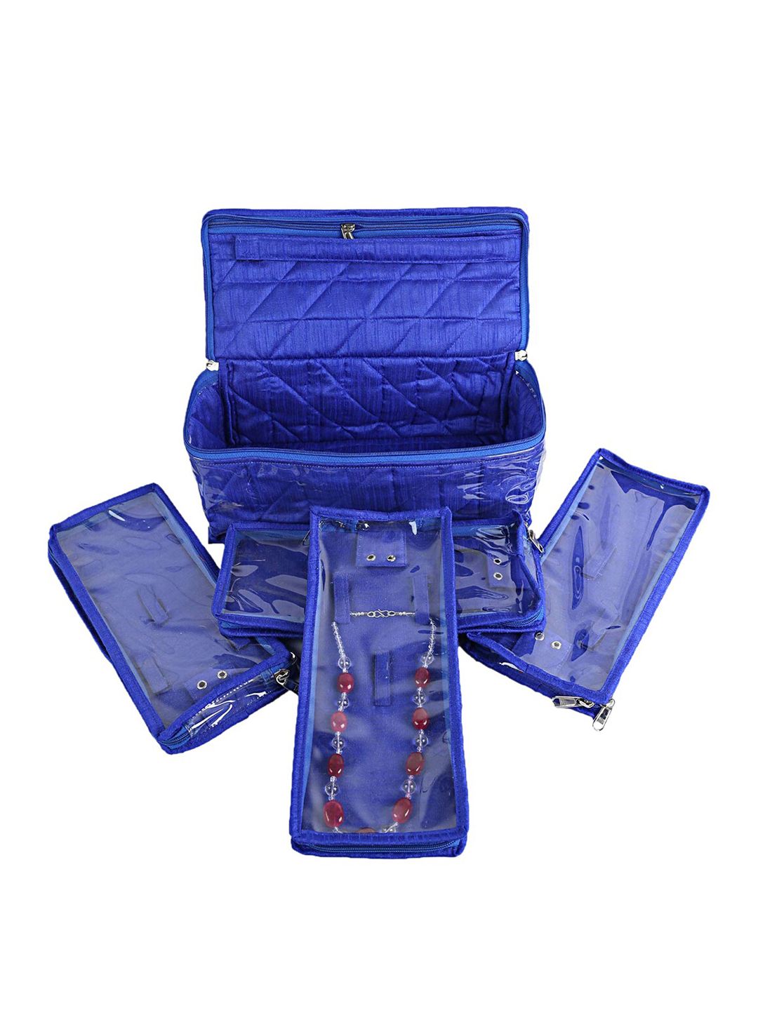 Kuber Industries Blue Solid Jewellery  Organisers With 4 Pouches Price in India