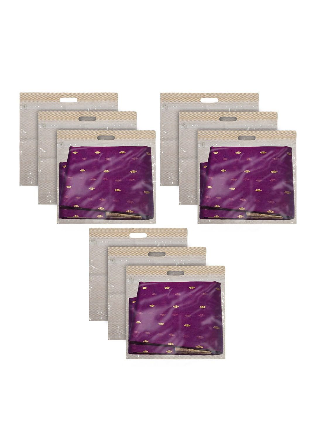 Kuber Industries Set Of 9 Brown Printed Saree Covers With Transparent Window Organisers Price in India