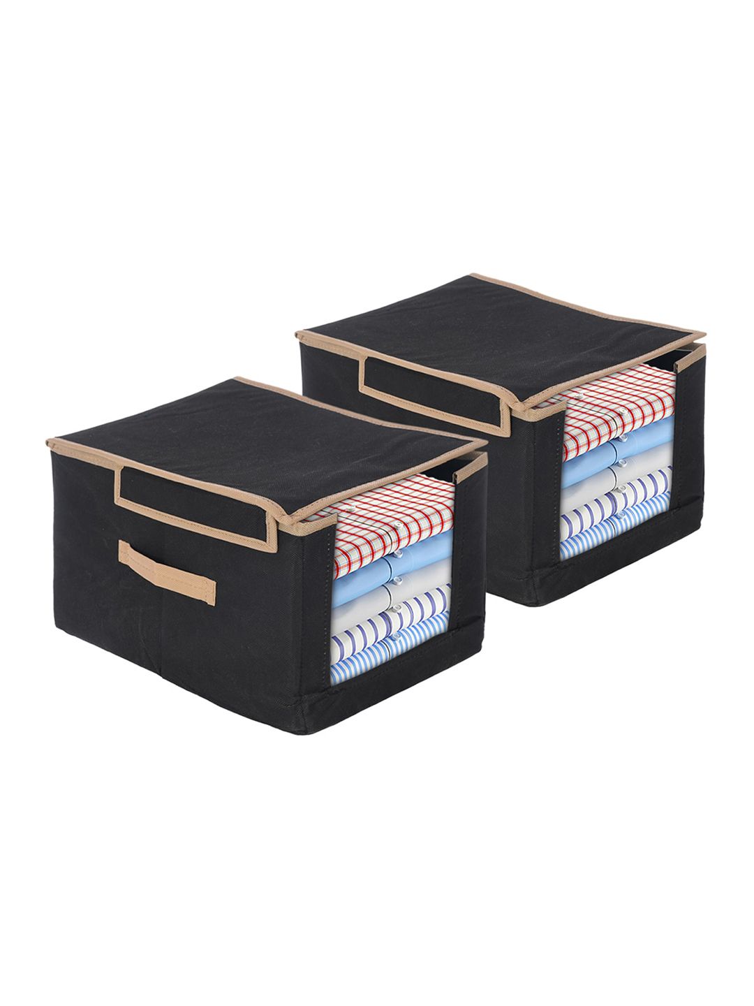 Kuber Industries Set of 2 Black Shirt Stacker With Handle & Lid Price in India