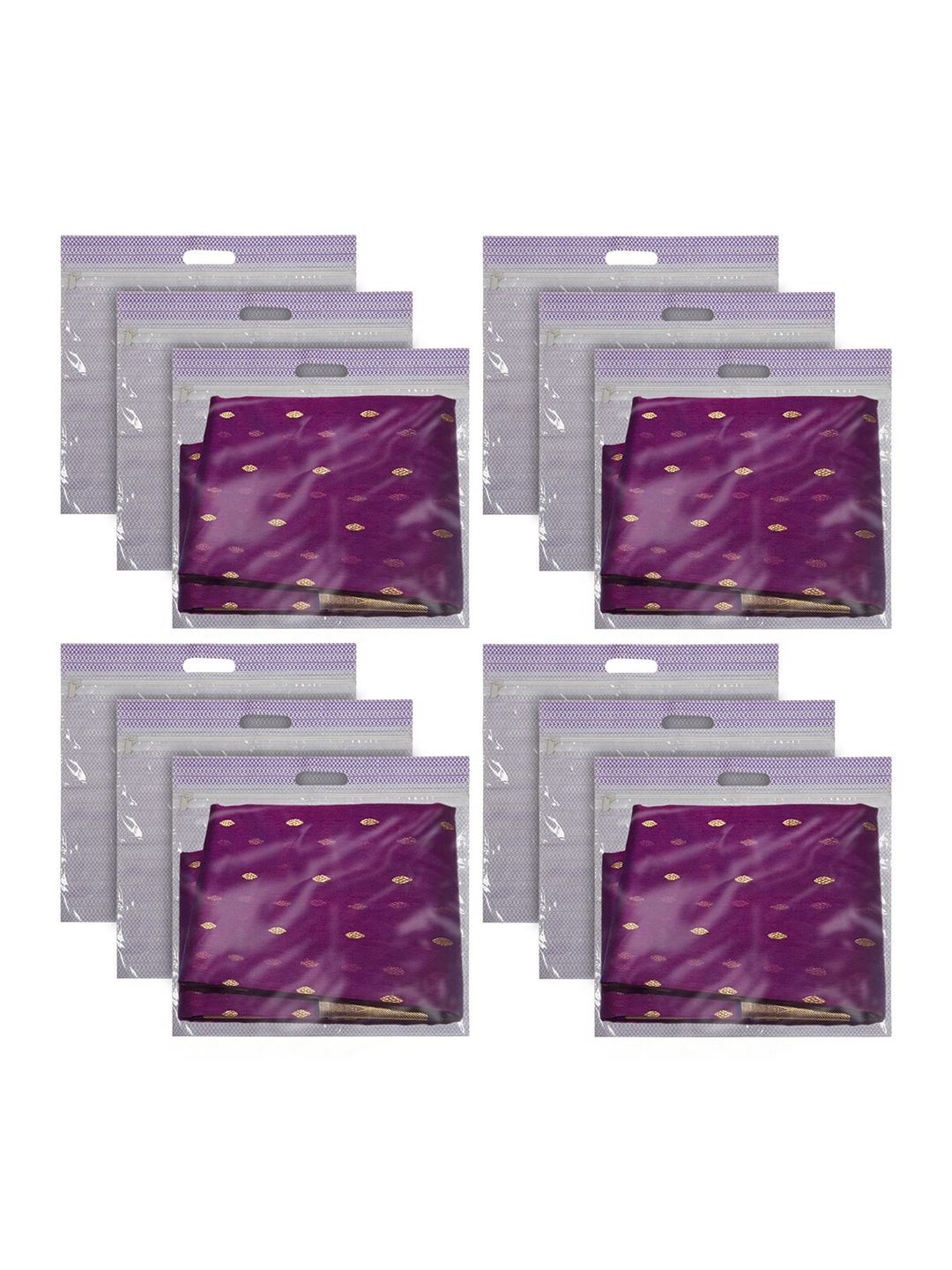 Kuber Industries Set of 12 Purple Transparent Single Saree Covers Price in India
