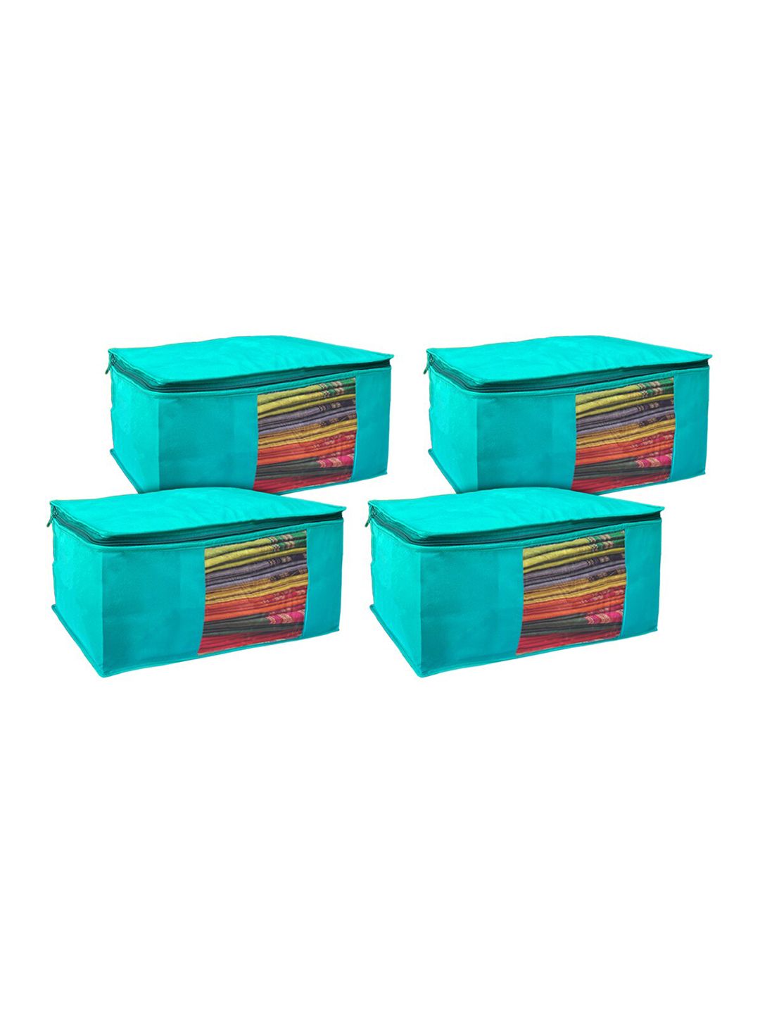 Kuber Industries Blue Set Of 4 Solid Non-Woven Drawer Organisers Price in India