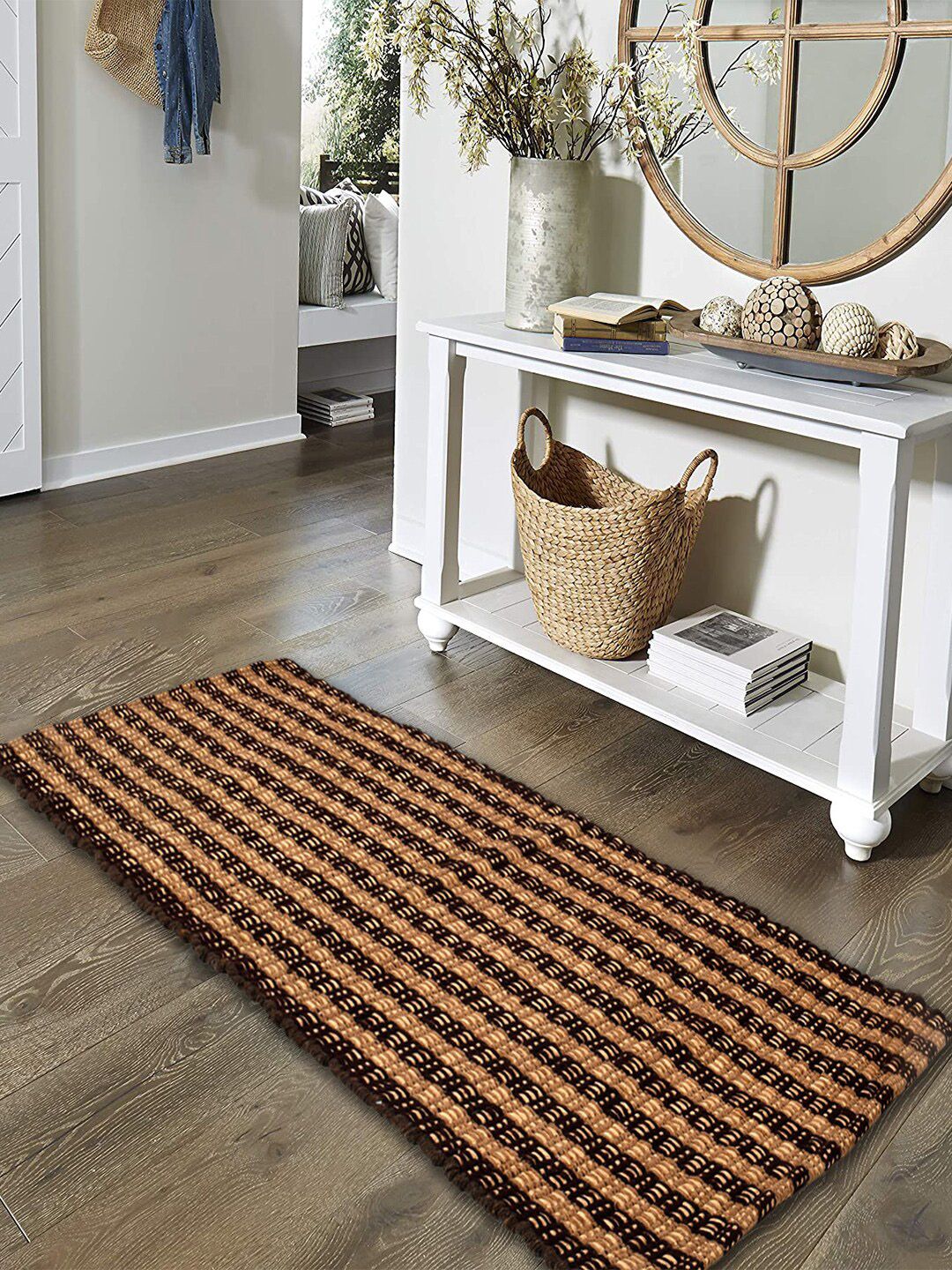 Kuber Industries Brown Striped Cotton Rug Bedside Runner Price in India