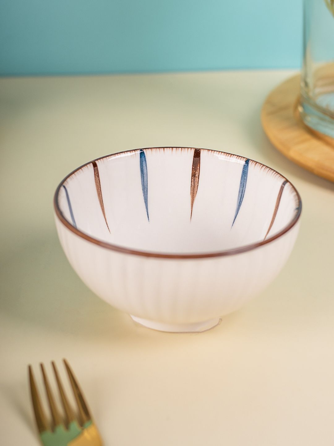 MARKET99 Off White & Blue 1 Pieces Hand Painted Printed Ceramic Glossy Bowls Price in India