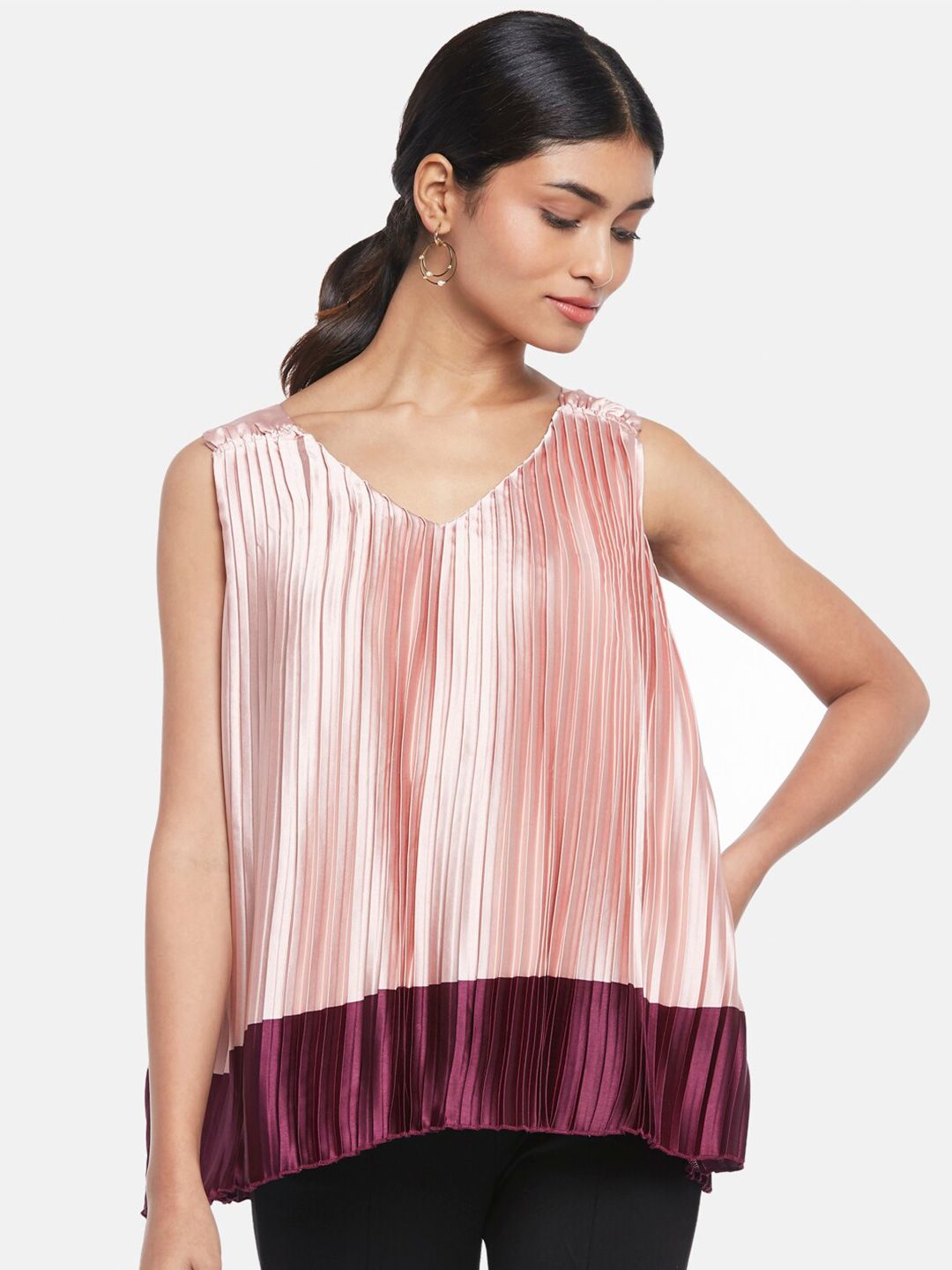 Annabelle by Pantaloons Women Pink Striped Top Price in India