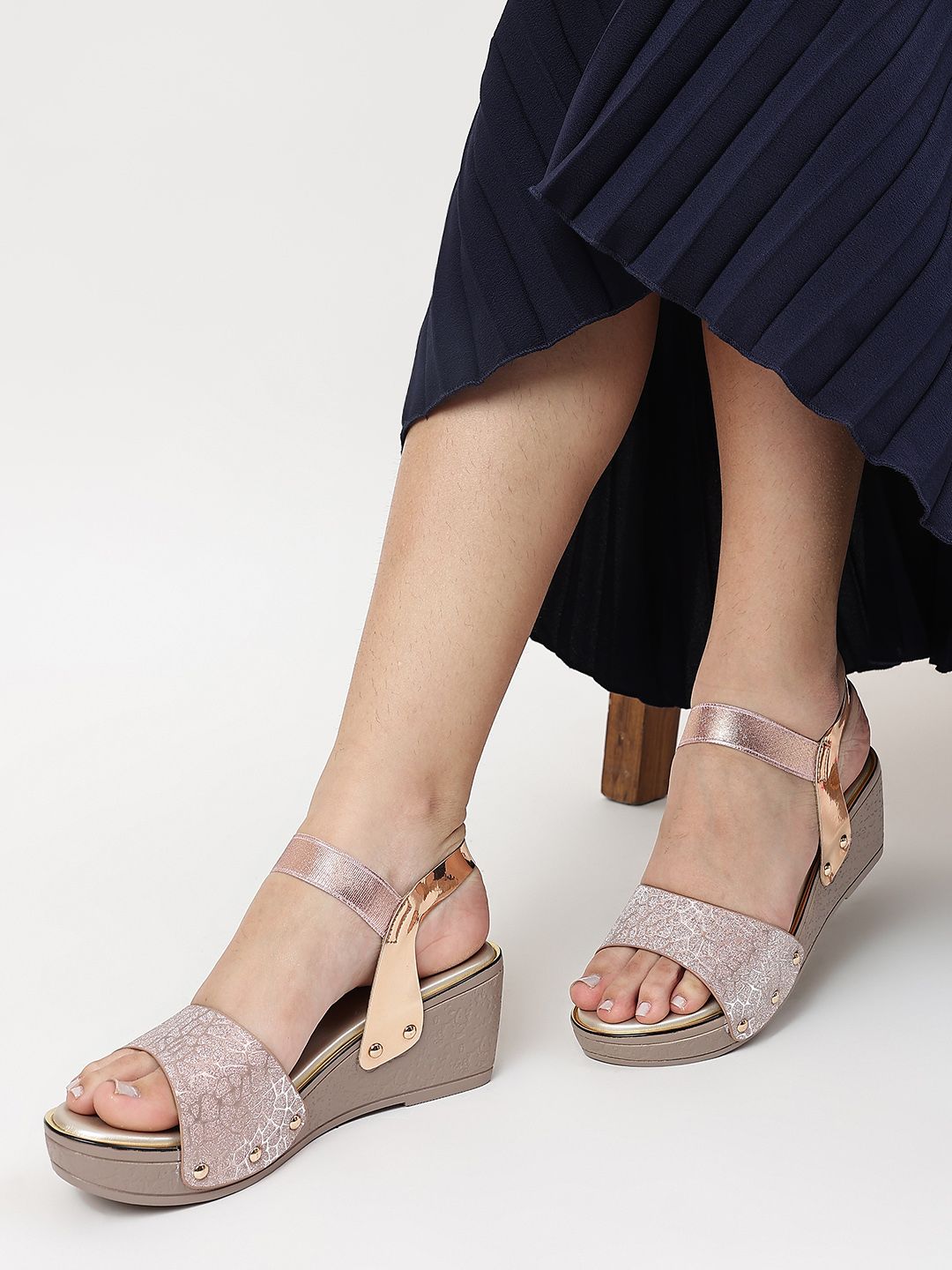 Marc Loire Rose Gold PU Wedge Sandals