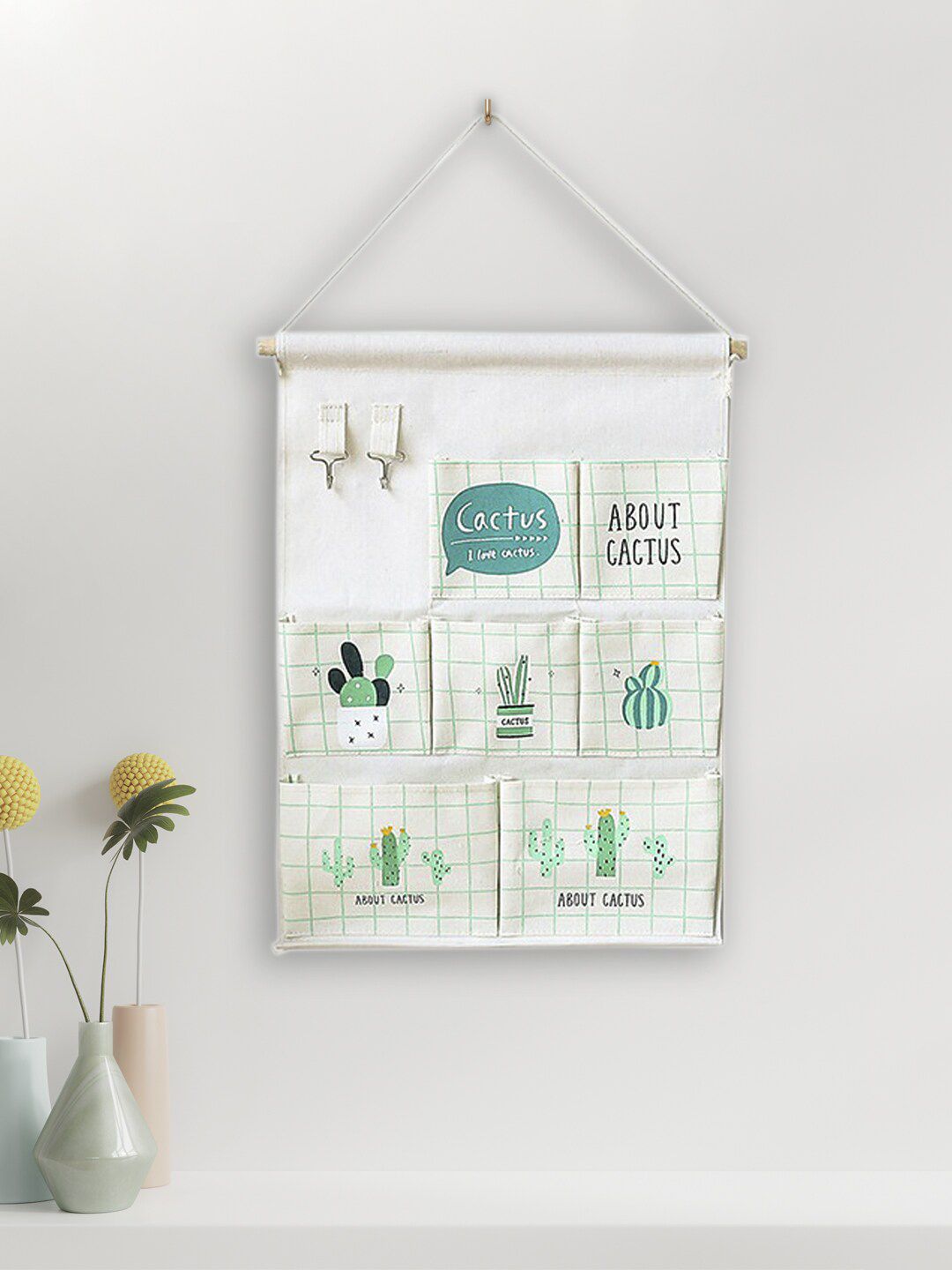 MARKET99 White & Green Printed Multi-Utility Wall Hanging Organiser Price in India