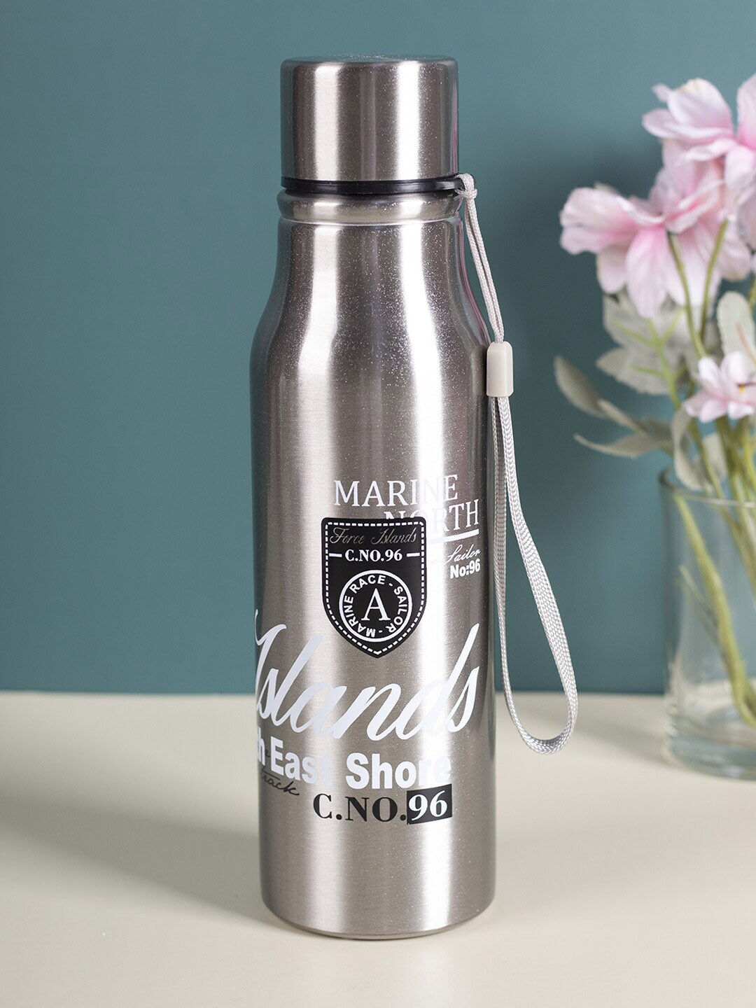 MARKET99 Silver-Toned Printed Stainless Steel Water Bottles Price in India