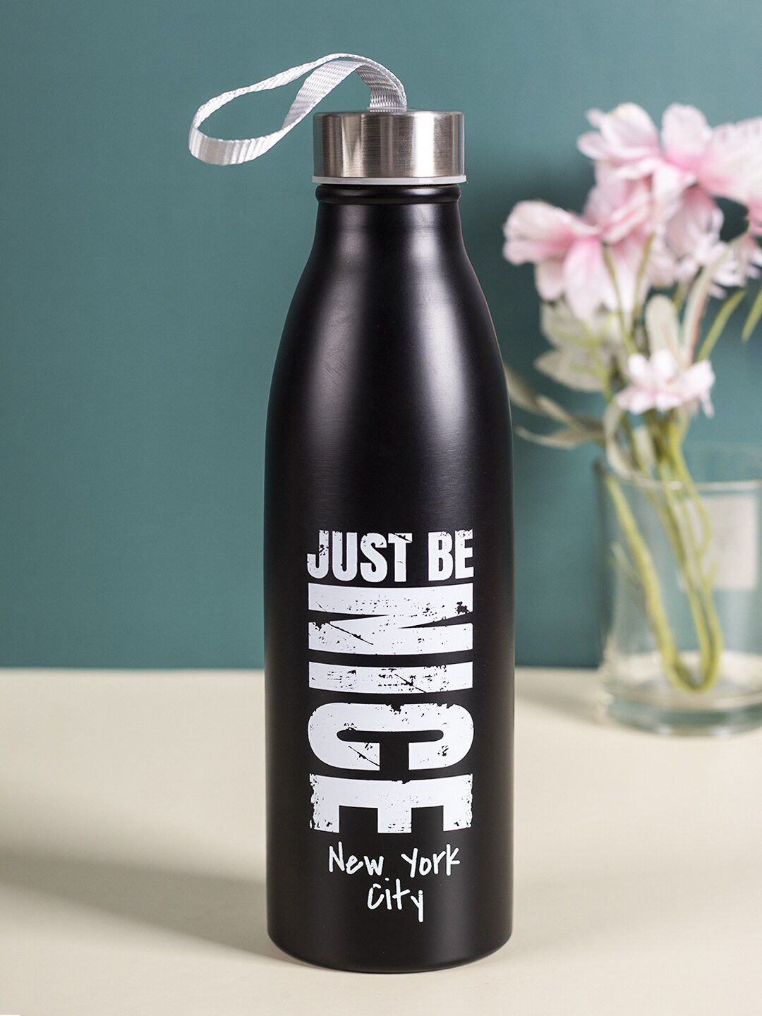 MARKET99 Black Printed Stainless Steel Water Bottle With Rope Price in India