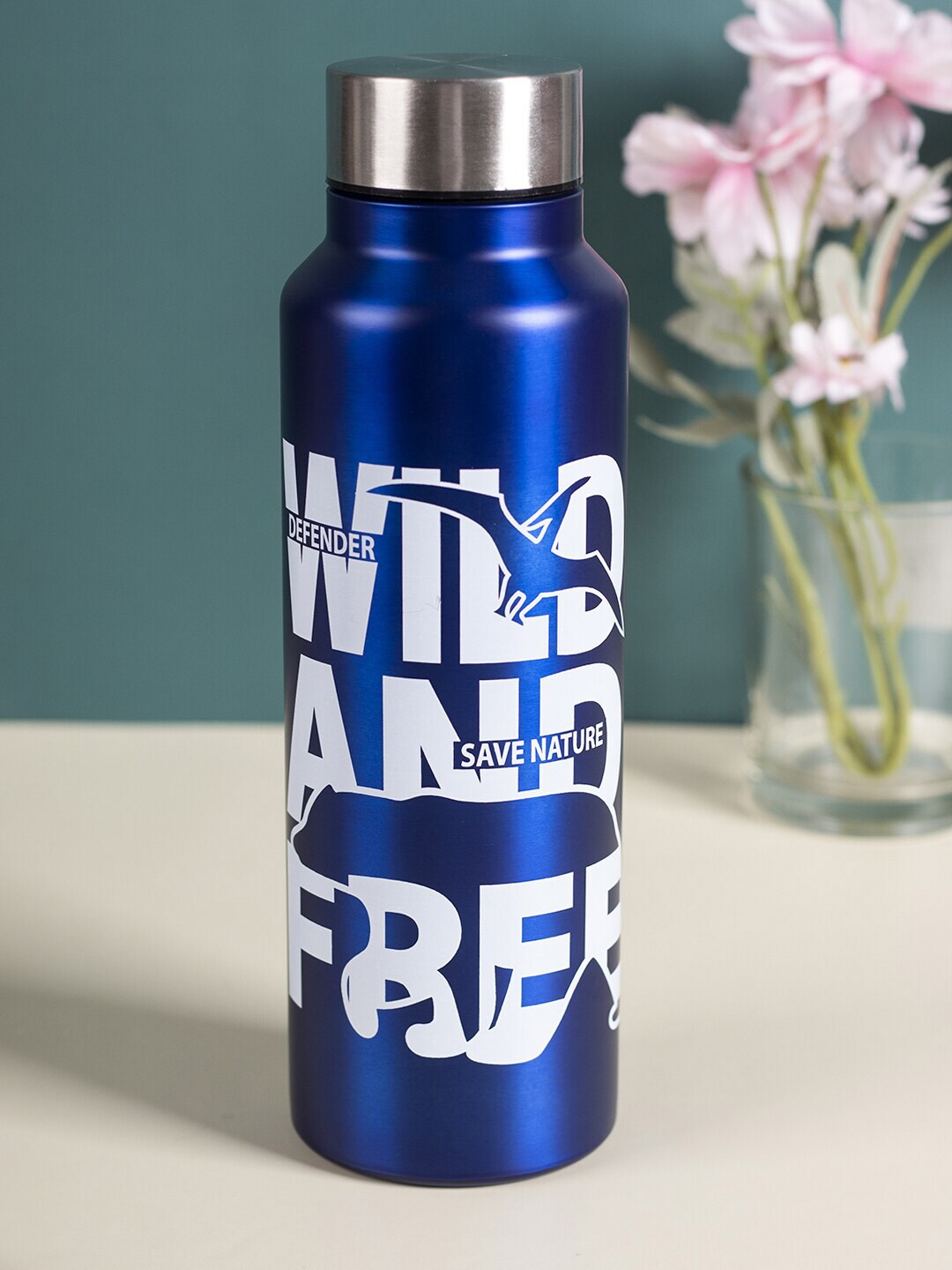 MARKET99 Navy Blue Printed Stainless Steel Water Bottle 750Ml Price in India