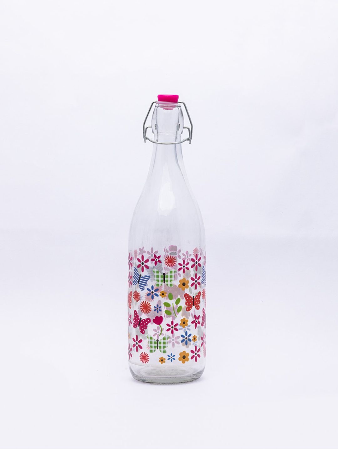 MARKET99 Transparent & Pink Printed Water Bottle - 1 L Price in India