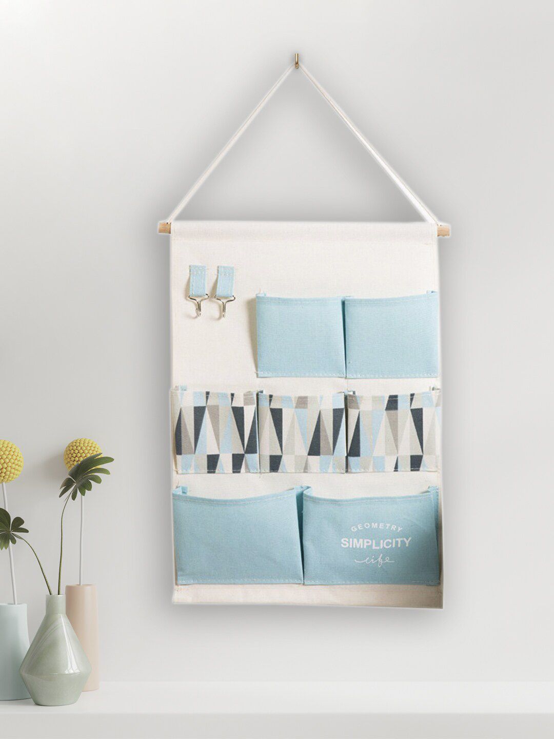 MARKET99 Blue & White Printed Multi-Utility Wall Hanging Organiser Price in India