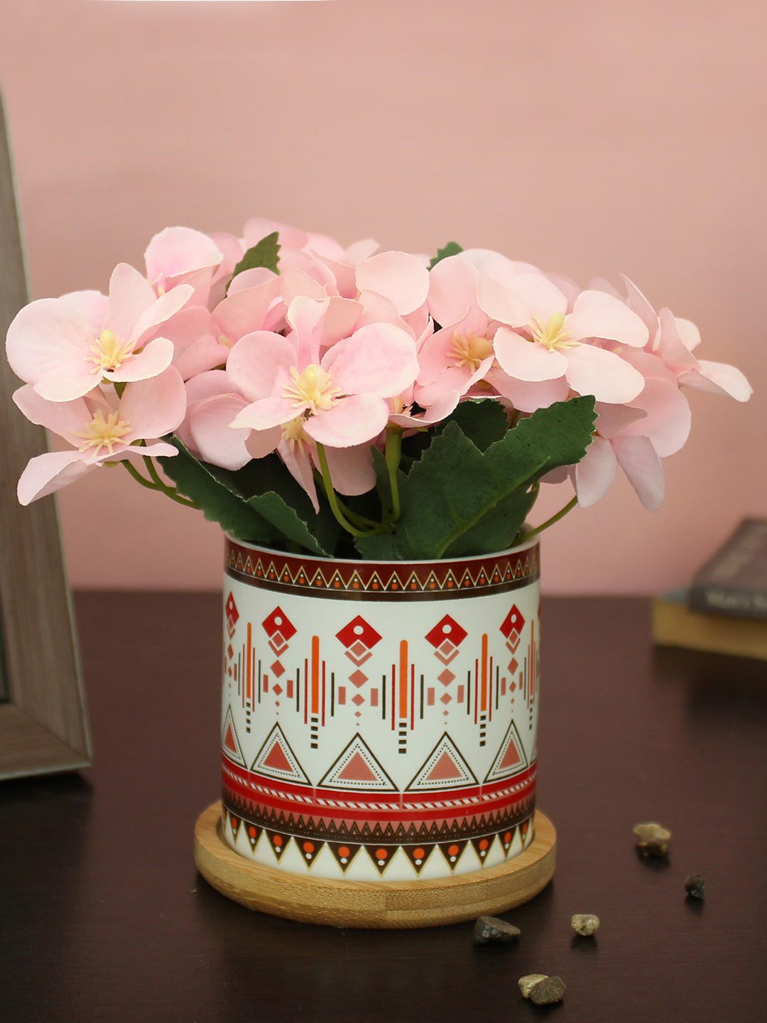TIED RIBBONS Pink & Green Printed Artificial Hydrangea Flower Plant With Pot Price in India
