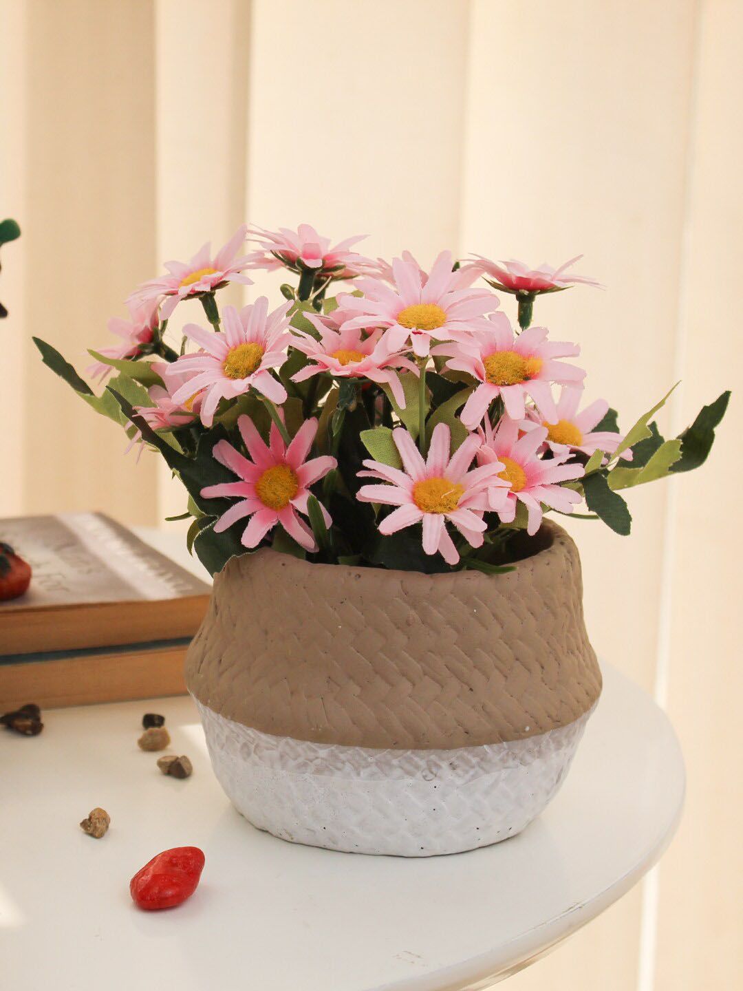 TIED RIBBONS Pink & Green Artificial Daisy Flowers With Pot Price in India