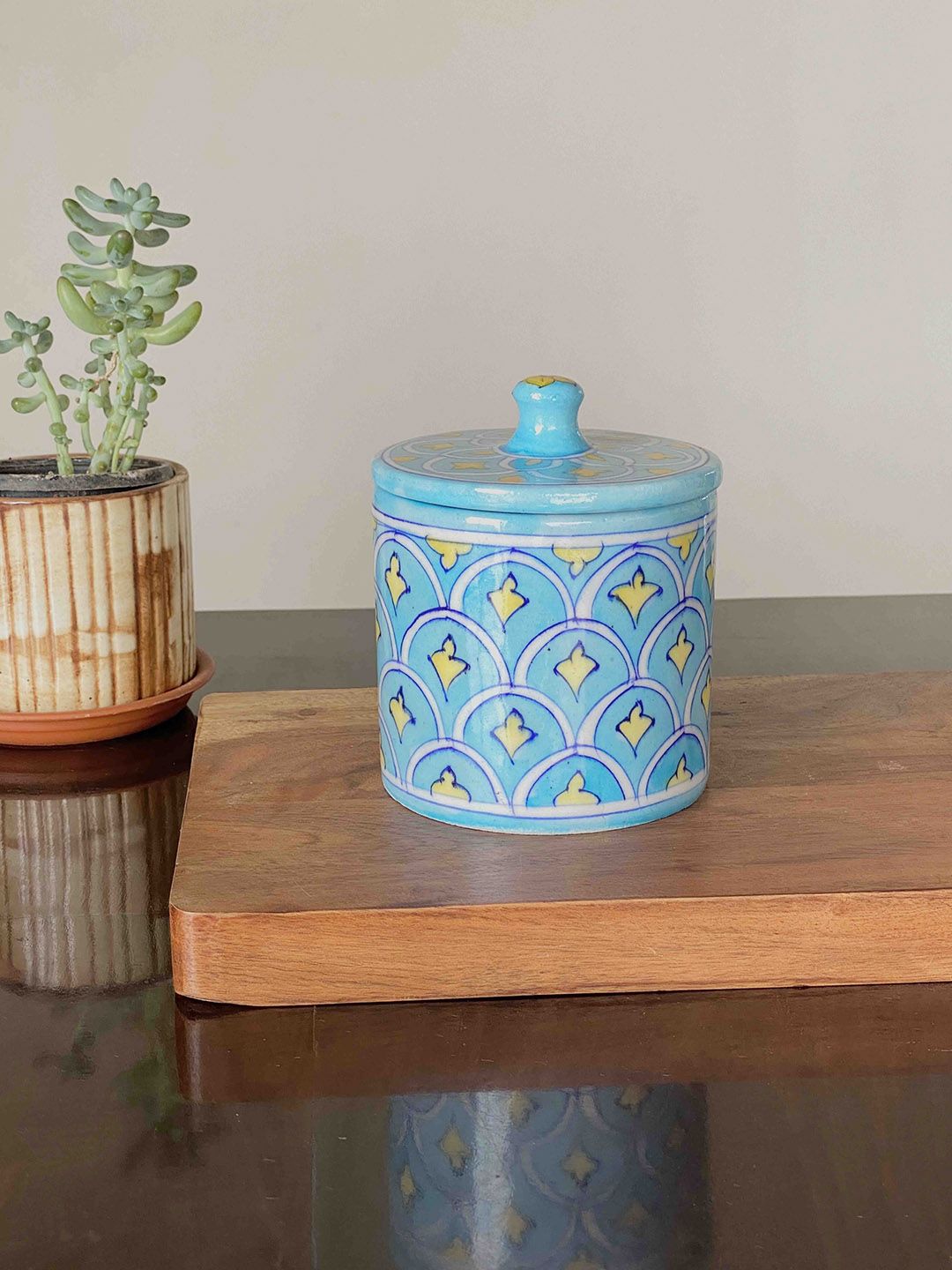 Folkstorys Blue & White Hand-painted Ceramic Storage Jar Price in India