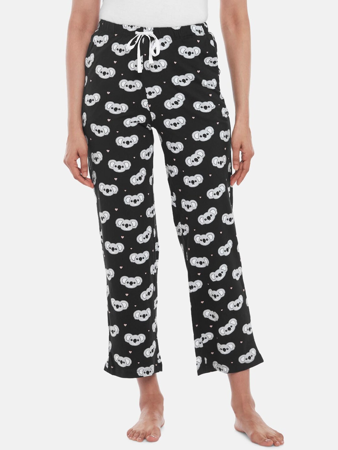 Dreamz by Pantaloons Women Black & Grey Printed Pure Cotton Lounge Pants Price in India