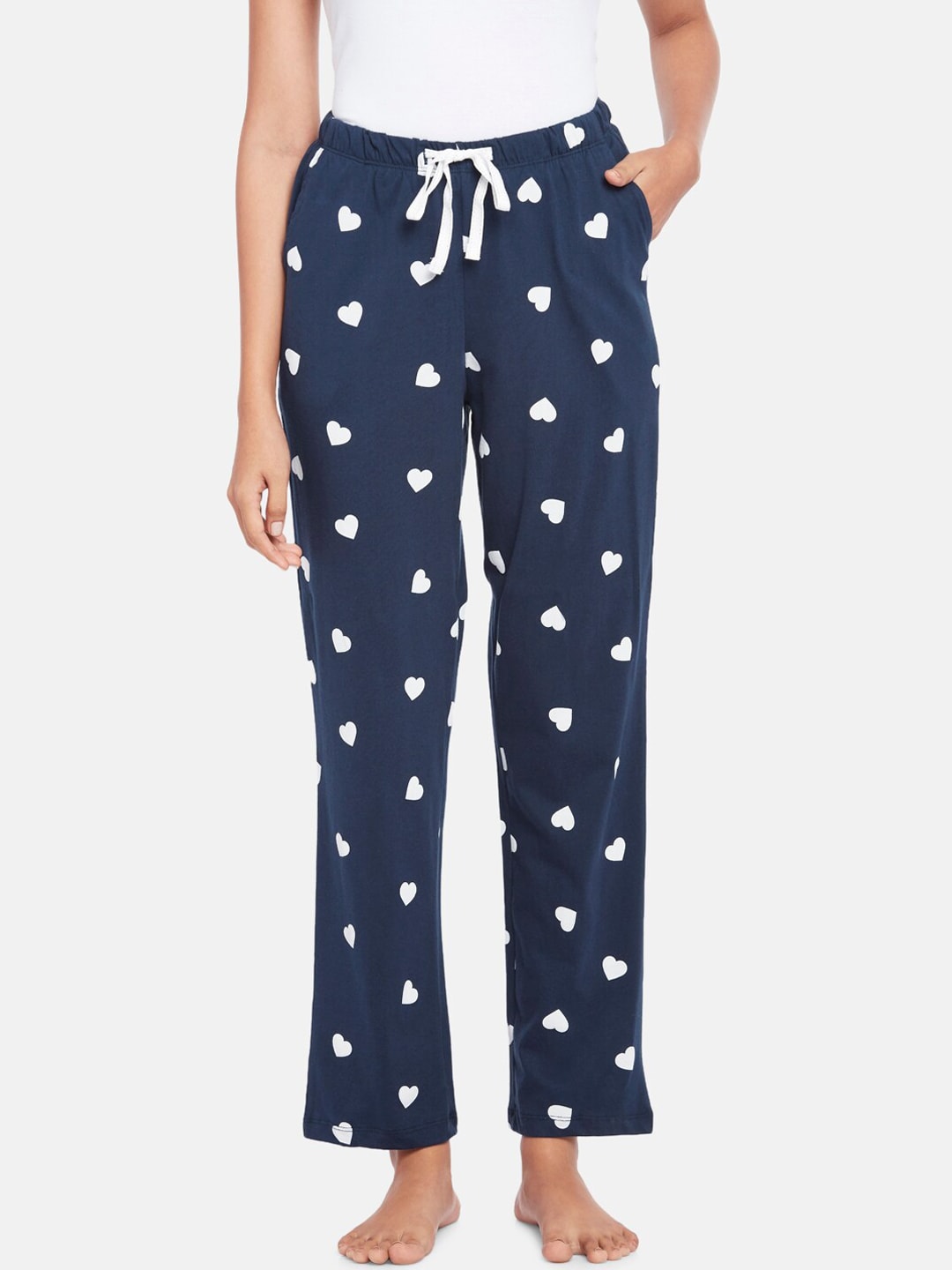 Dreamz by Pantaloons Women Navy Blue & White Printed Pure Cotton Lounge Pants Price in India