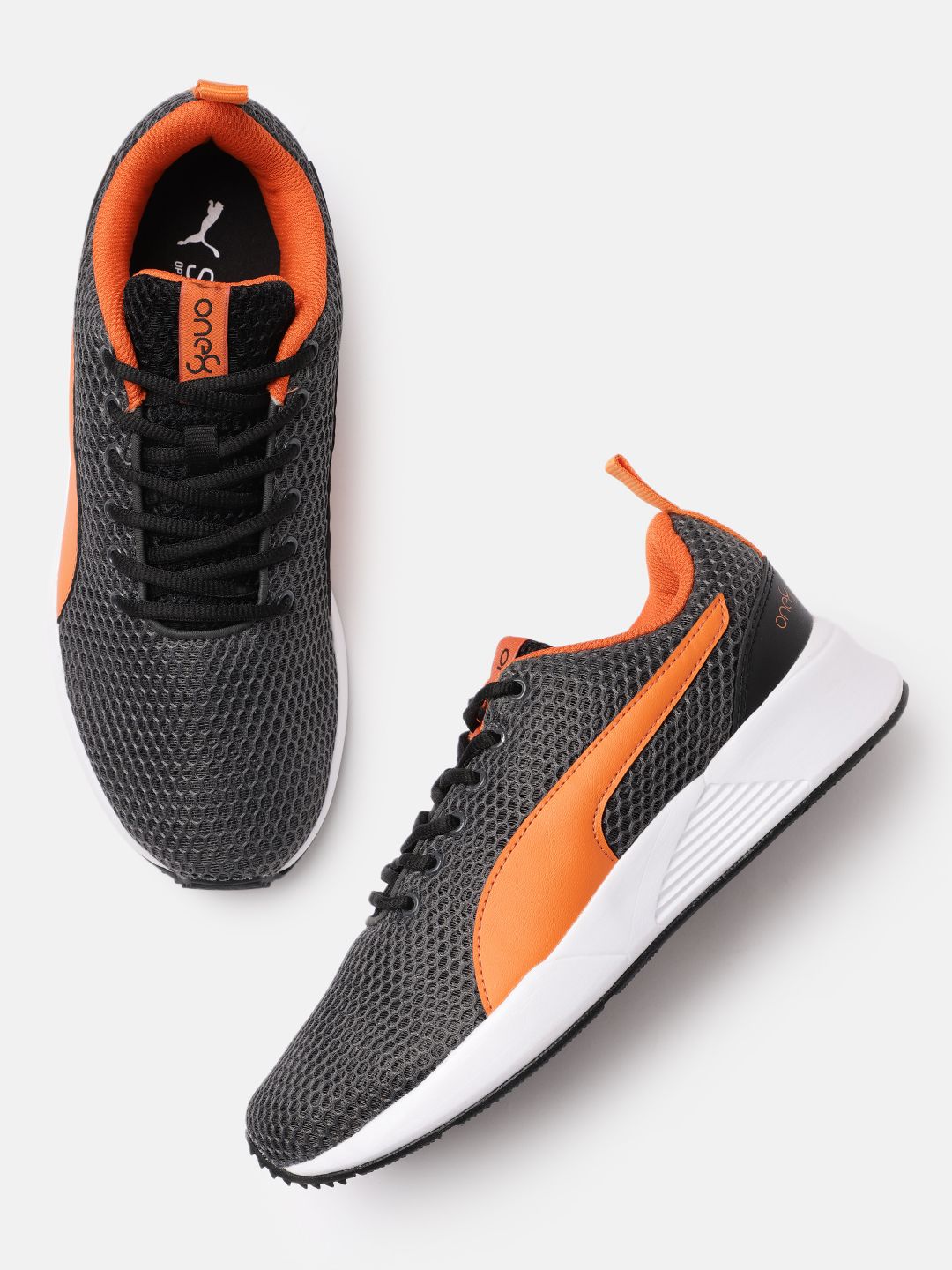 one8 x PUMA Men Grey & Orange Virat Kohli Ace Sneakers