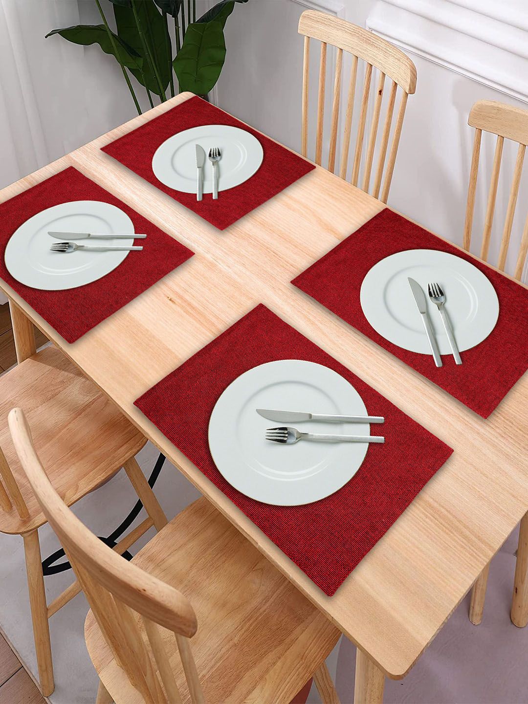 Kuber Industries Pack  Of 6 Maroon Solid Jute Table Placemat Price in India