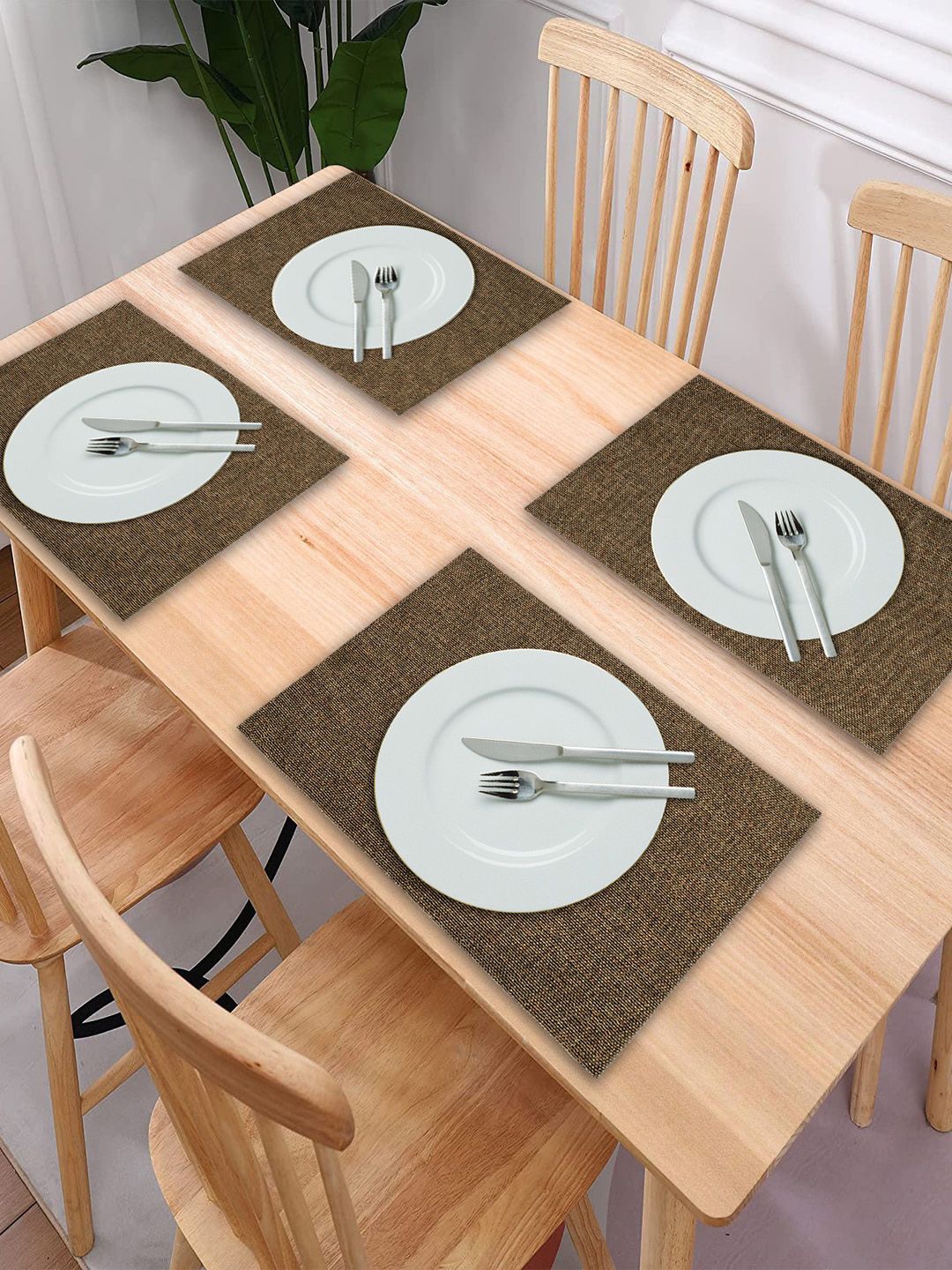 Kuber Industries Set Of 6 Brown Solid Table Placemats Price in India