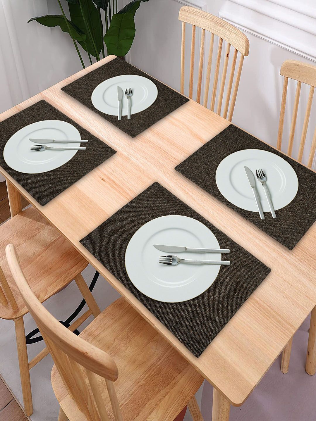 Kuber Industries Set of 6 Black Solid Jute Table Placemats Price in India