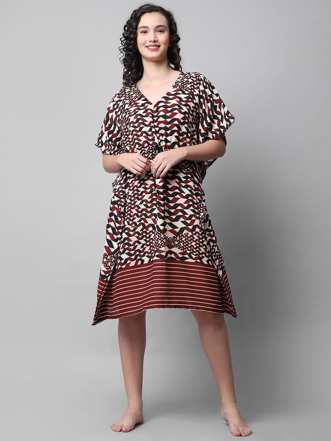 EROTISSCH Women Brown & Black Geometric Printed Polyester Kaftan Top Price in India