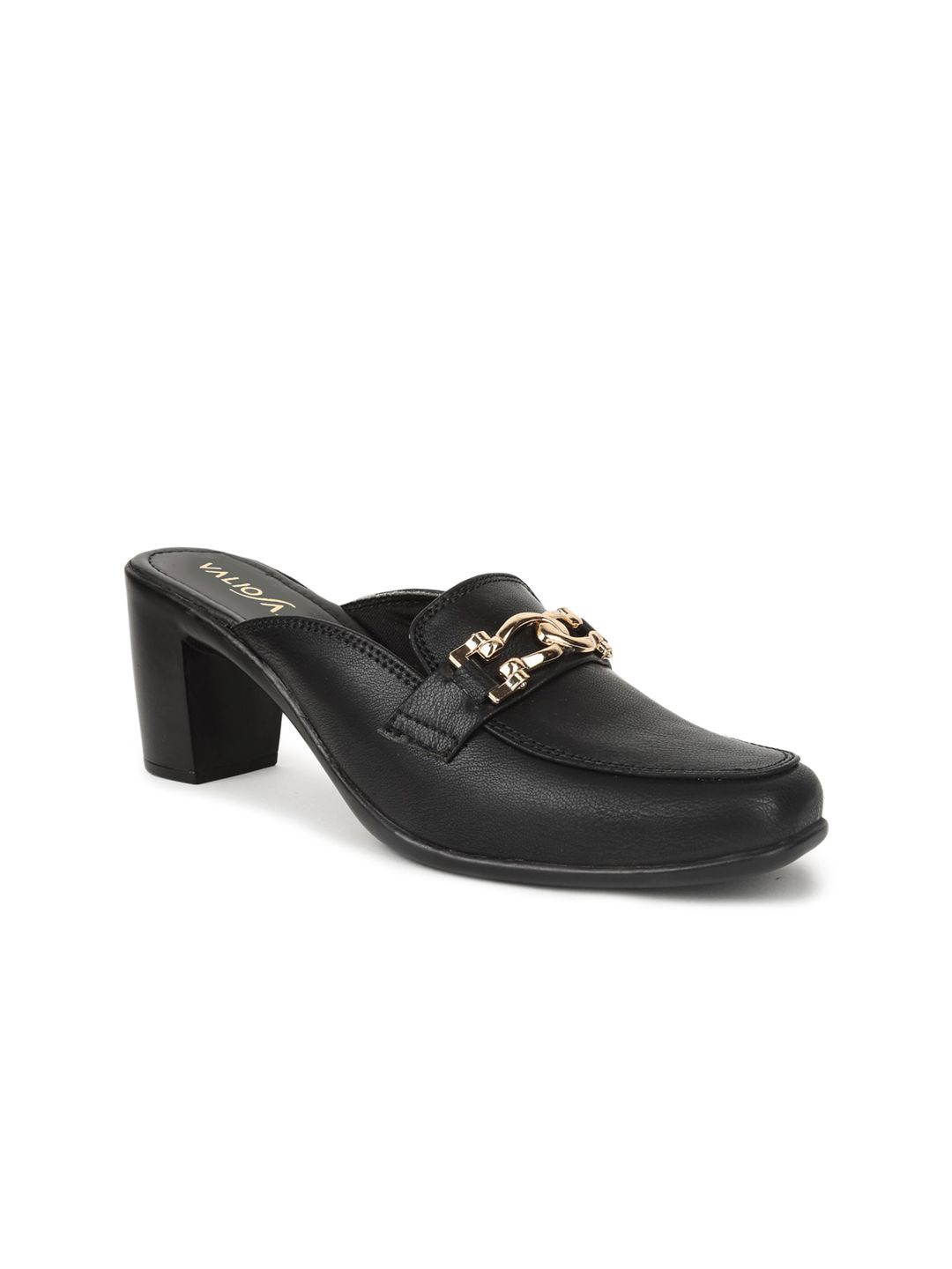 VALIOSAA Black Work Block Mules with Buckles