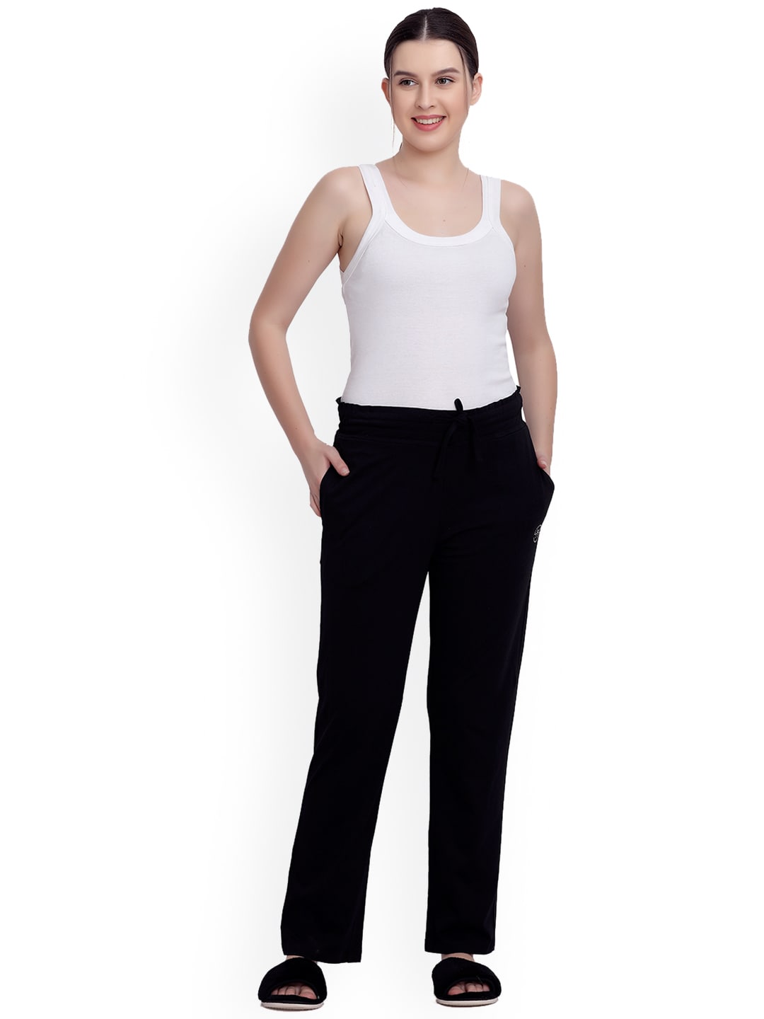 MAYSIXTY Women Black Solid Cotton Lounge Pant Price in India