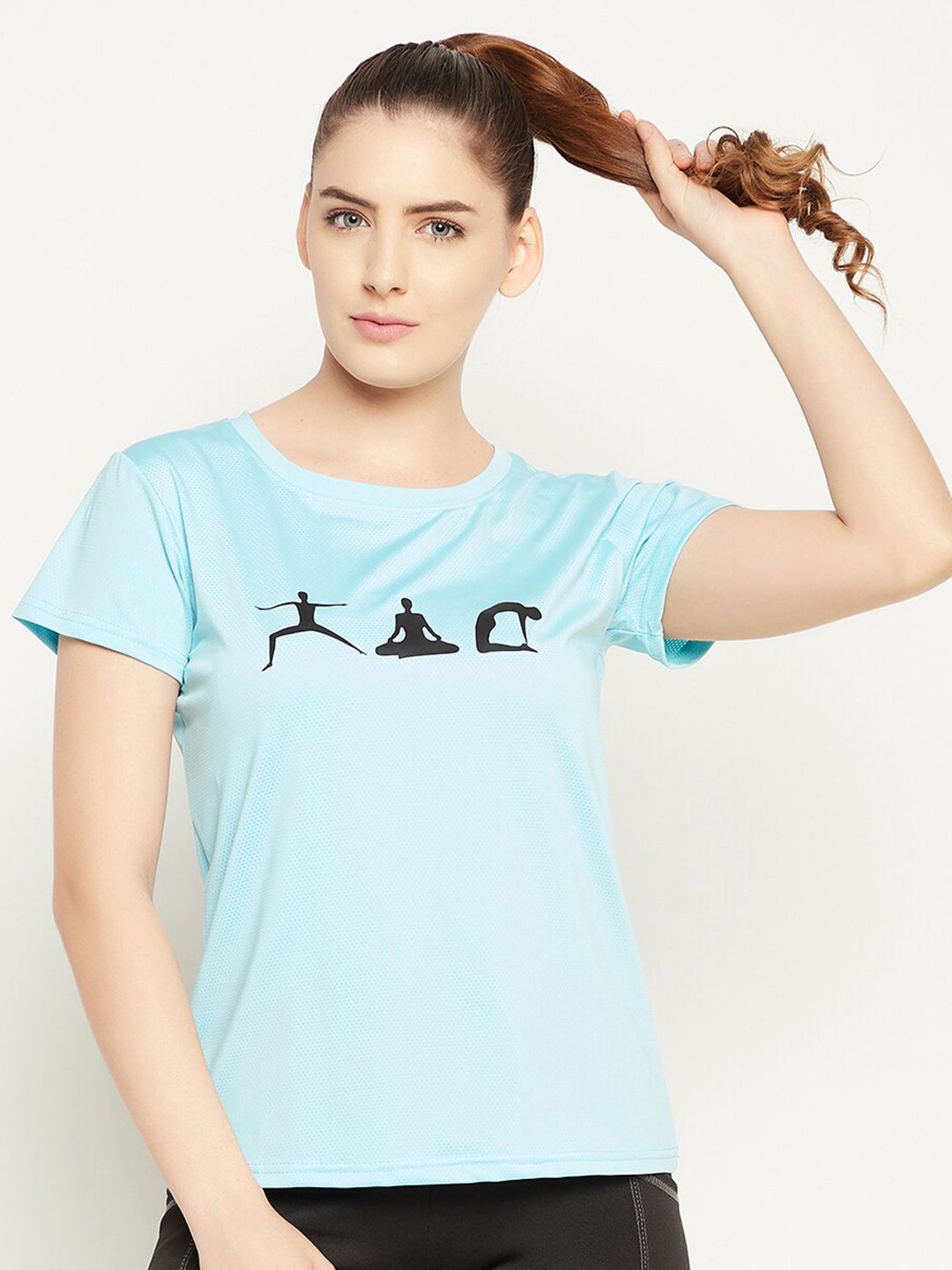 Clovia Women Blue Printed Slim Fit T-shirt Price in India