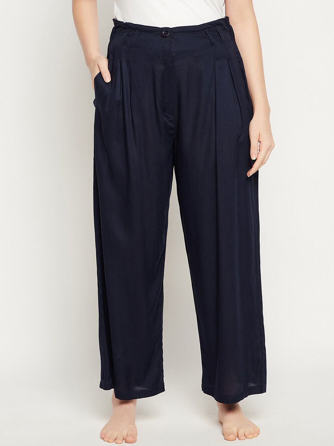 Clovia Women Blue Solid Wide Leg Lounge Pant Price in India