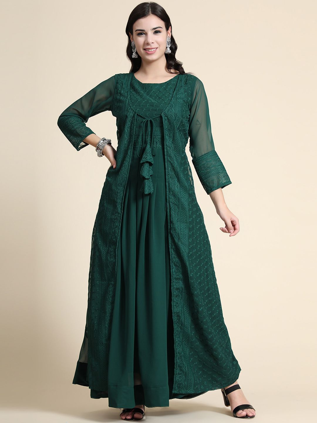 KALINI Women Green Floral Embroidered Maxi Dresses Price in India