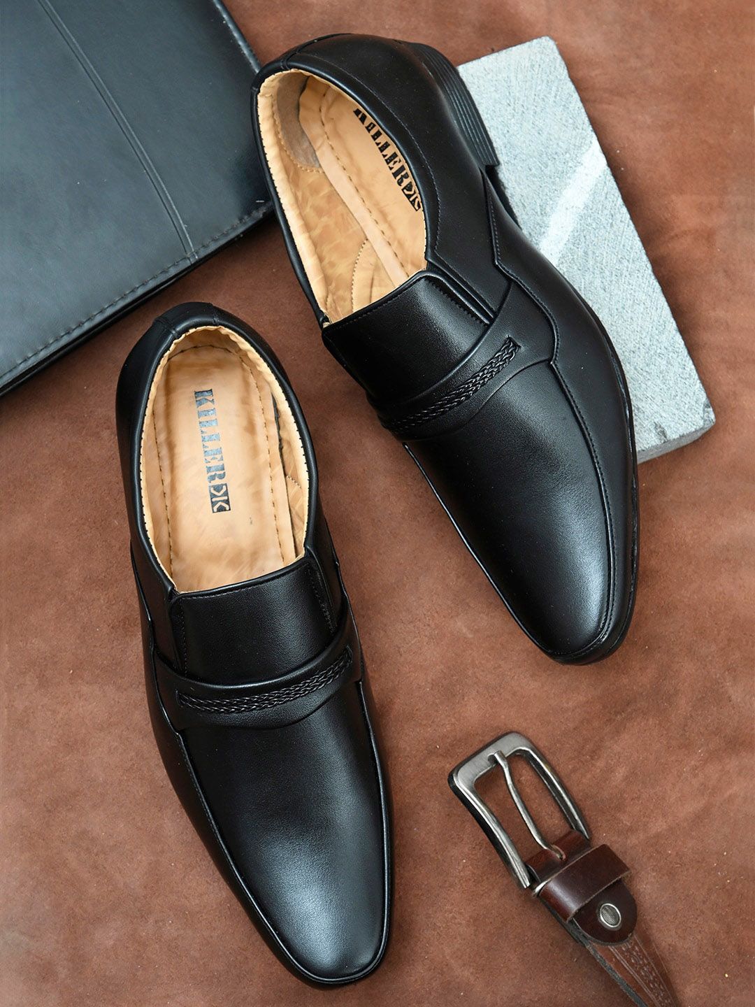 Killer Men Black Solid Faux Leather Formal Slip On Loafers