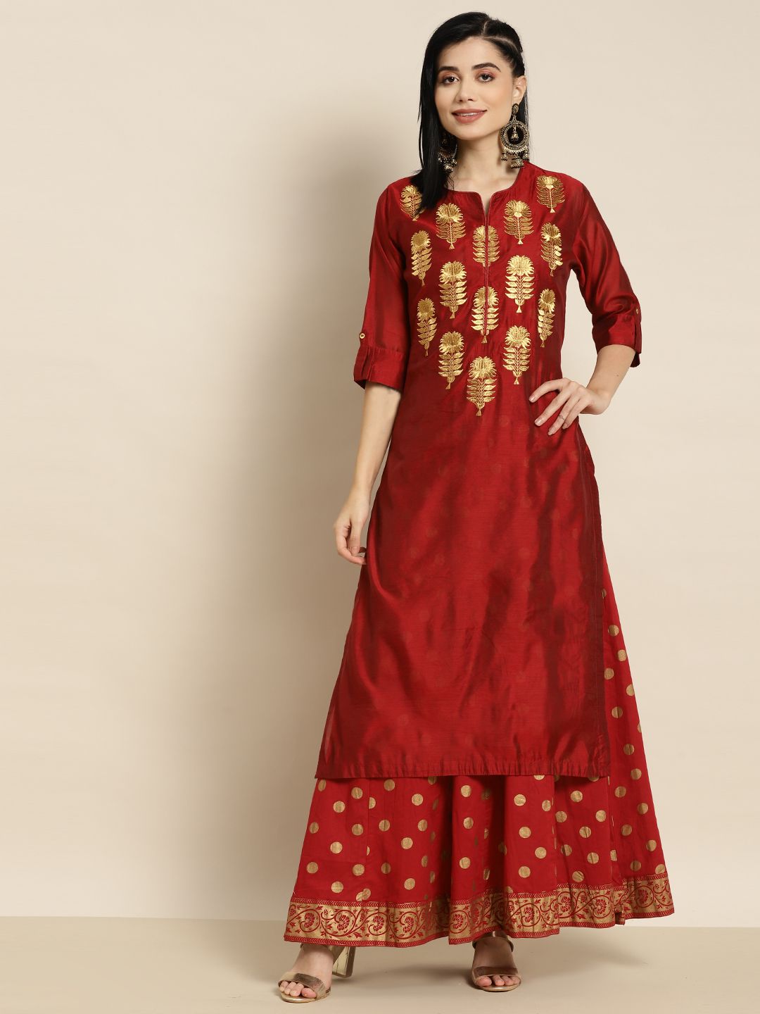 Juniper Women Maroon Embroidered Maxi Ethnic Dress Price in India