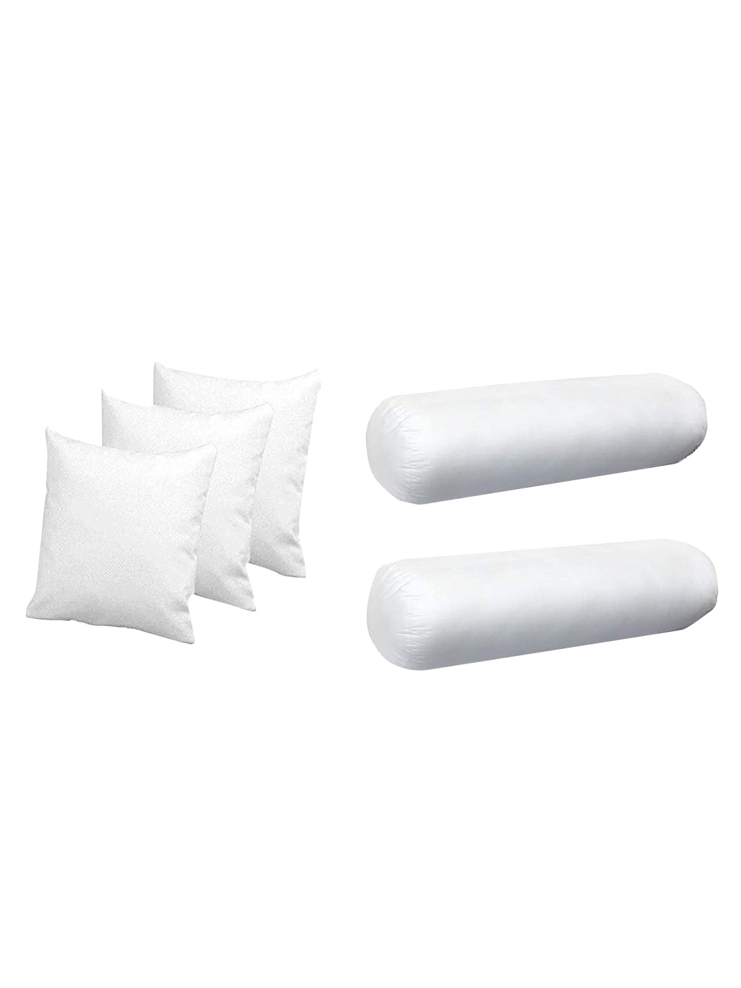 Pum Pum Set of 2 White Self-Design Bolsters and  3 Cushions Set Price in India