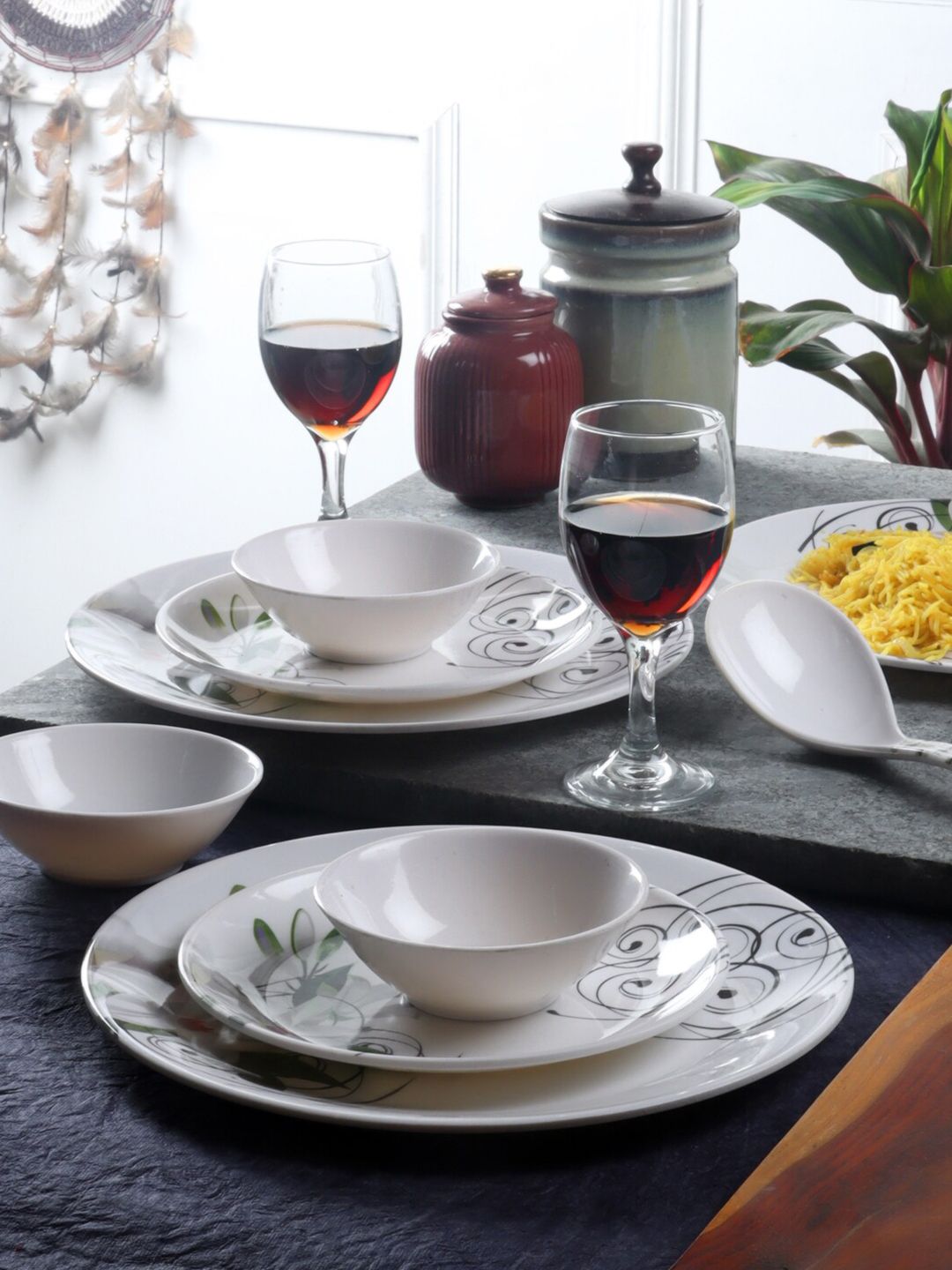 CDI White & Grey 26 Pieces Printed Melamine Glossy Dinner Set Price in India