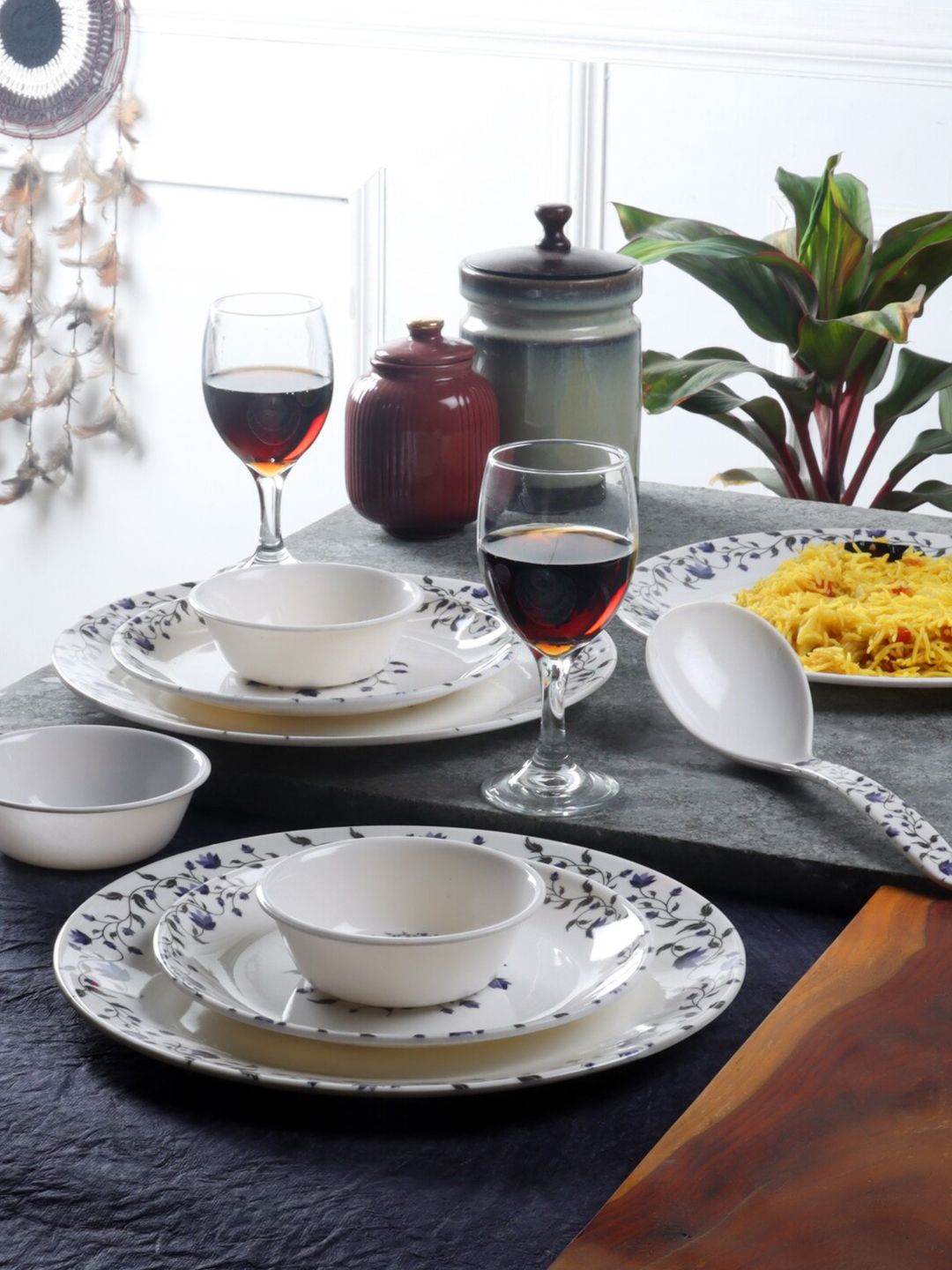 CDI 26 Pieces White & Blue Pieces Printed Melamine Glossy Dinner Set Price in India