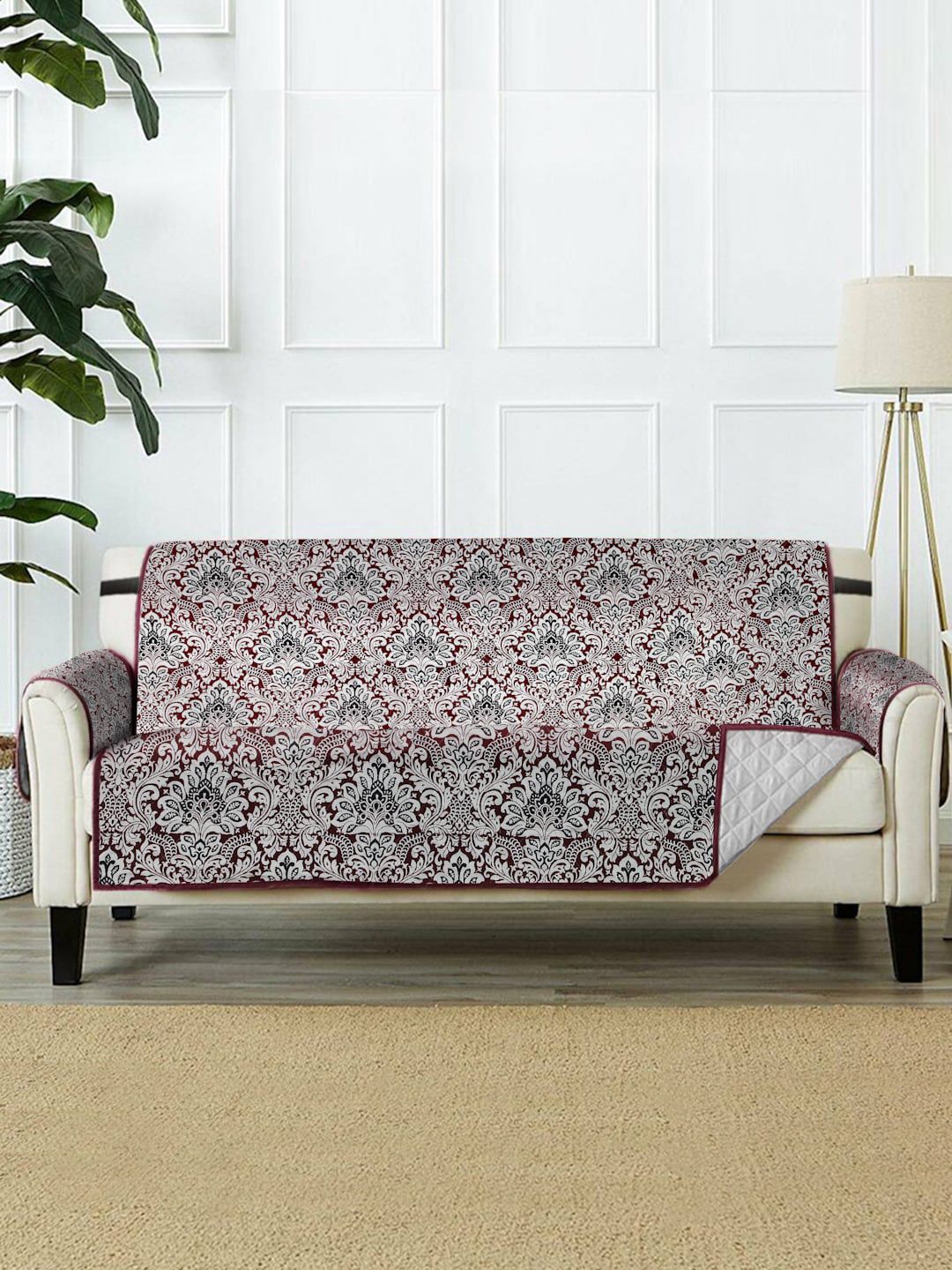 Rajasthan Decor Maroon & Grey Printed Cotton Sofa Covers Price in India