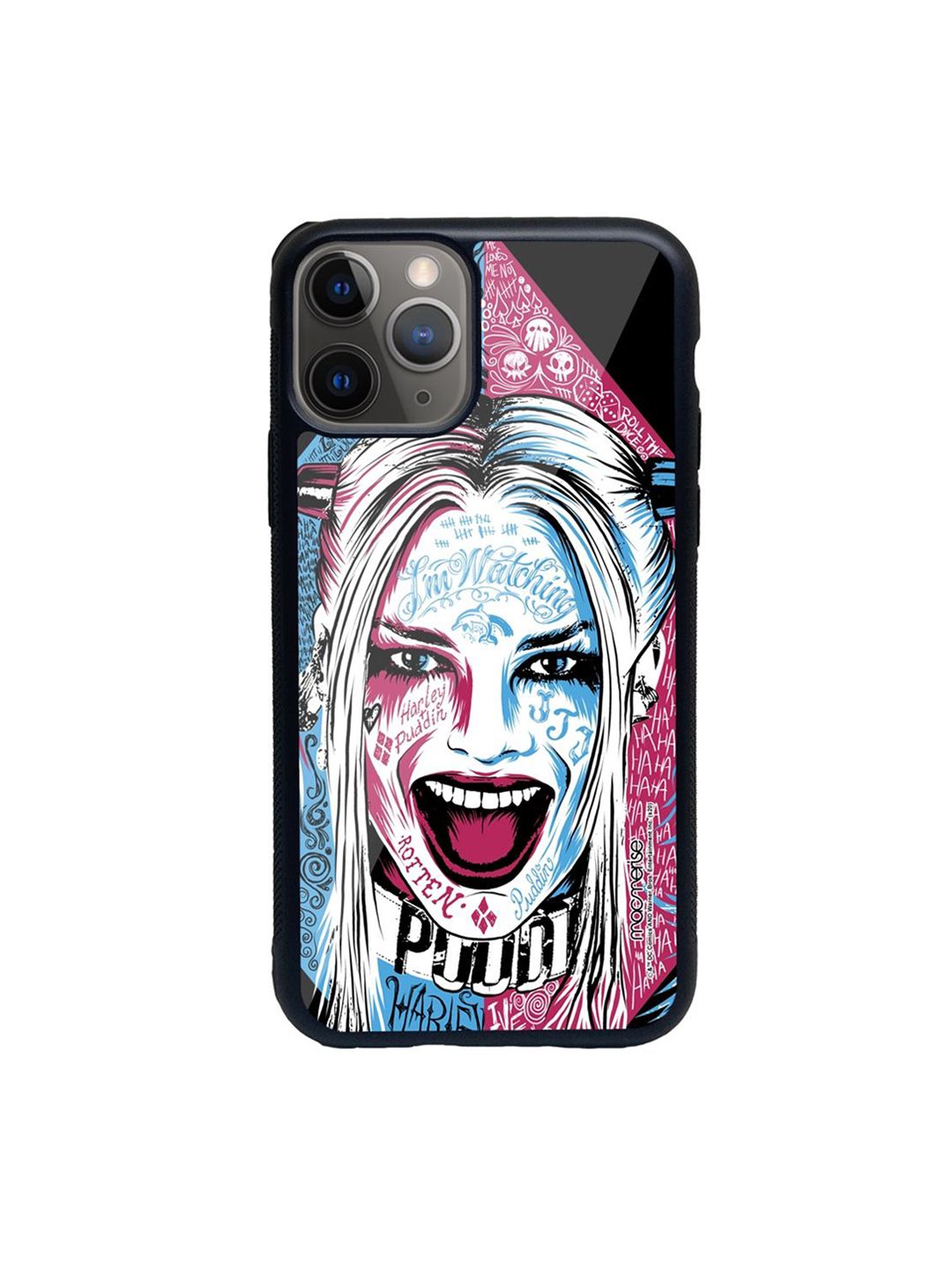 macmerise White & Blue Wicked Harley Quinn Printed iPhone 11 Pro Max Glass Back Case Price in India